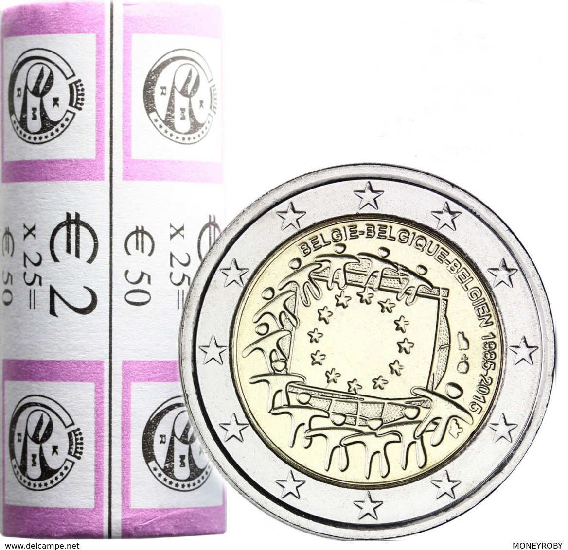 BELGIO - BELGIUM 25 X 2 EURO 2015 " BANDIERA EUROPEA " ROTOLO - ROLLE - ROLL - ORIGINALE - Estland