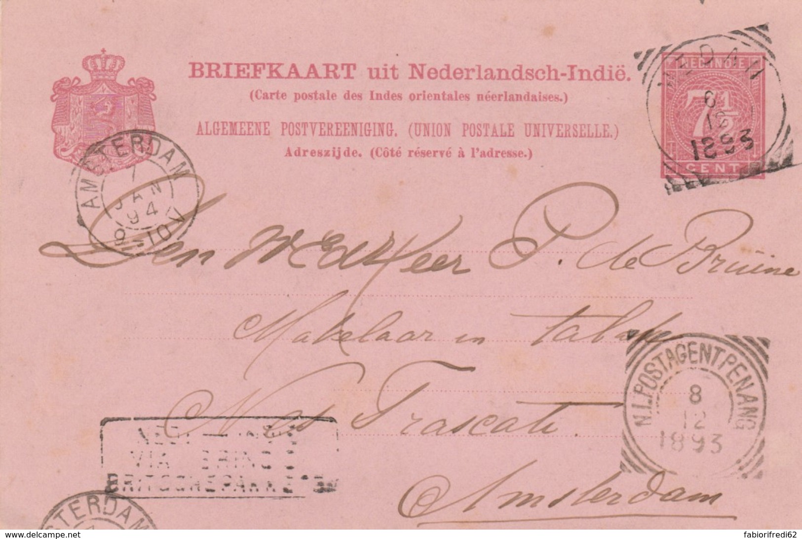 INTERO POSTALE 1894 OLANDA TIMBRO AMSTERDAM (VX157 - Postwaardestukken