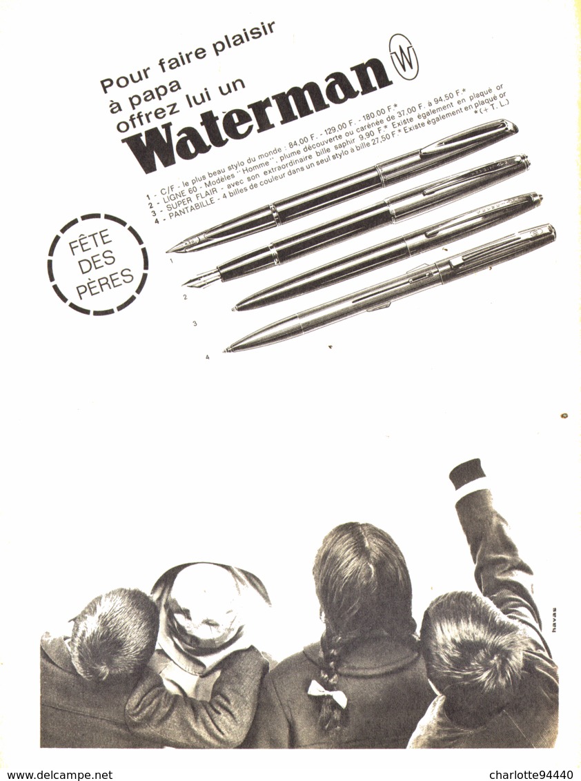 PUB STYLO Et STYLO PLUMES " WATERMAN  "  1963 ( 25 ) - Schrijfgerief