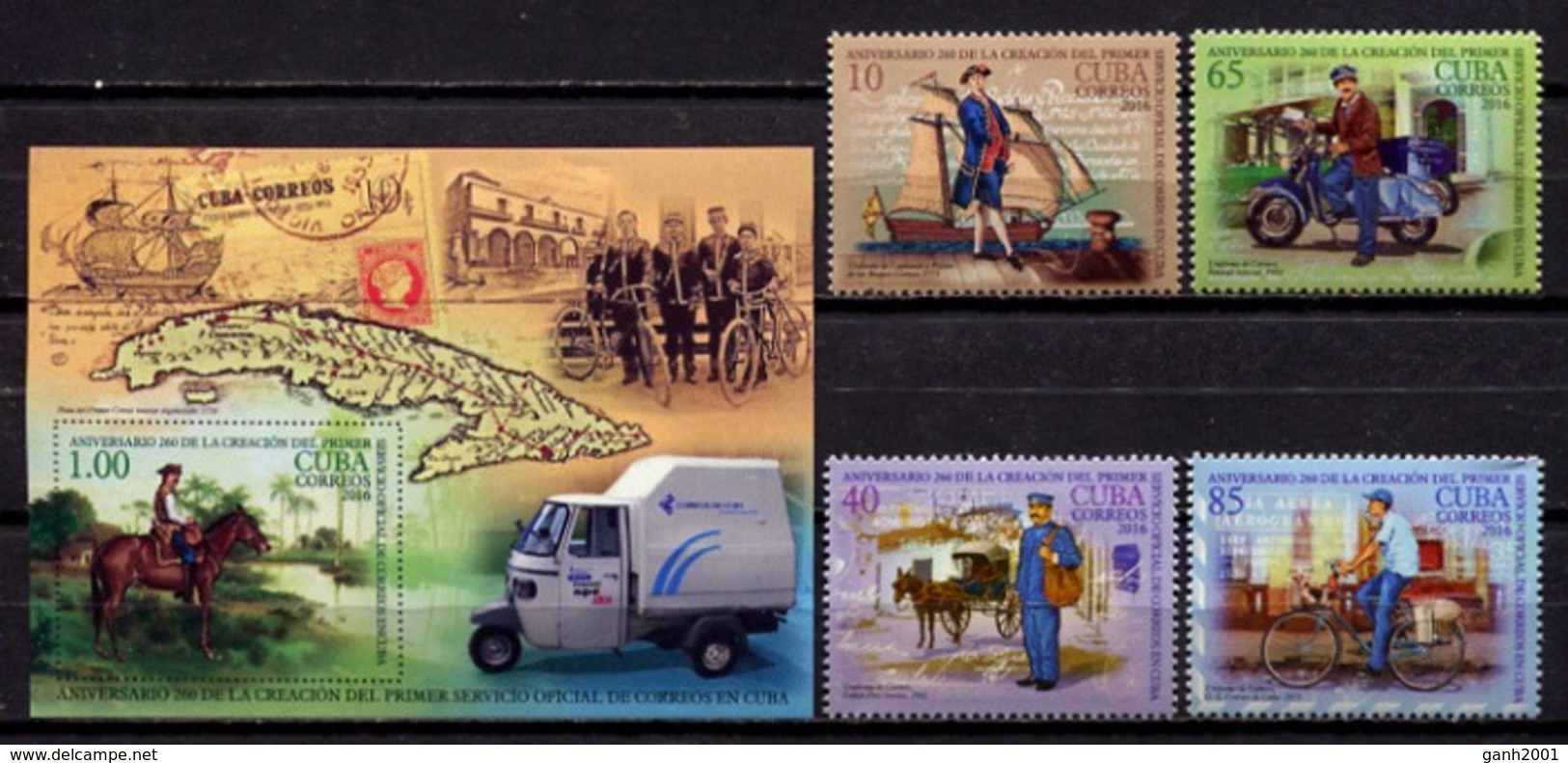 Cuba 2016 / 260 Years Of The Post Horse Bike Ship Motorbike MNH 260 Años Del Correo Barco Bicicleta Moto / Cu3221  2-3 - Autres & Non Classés