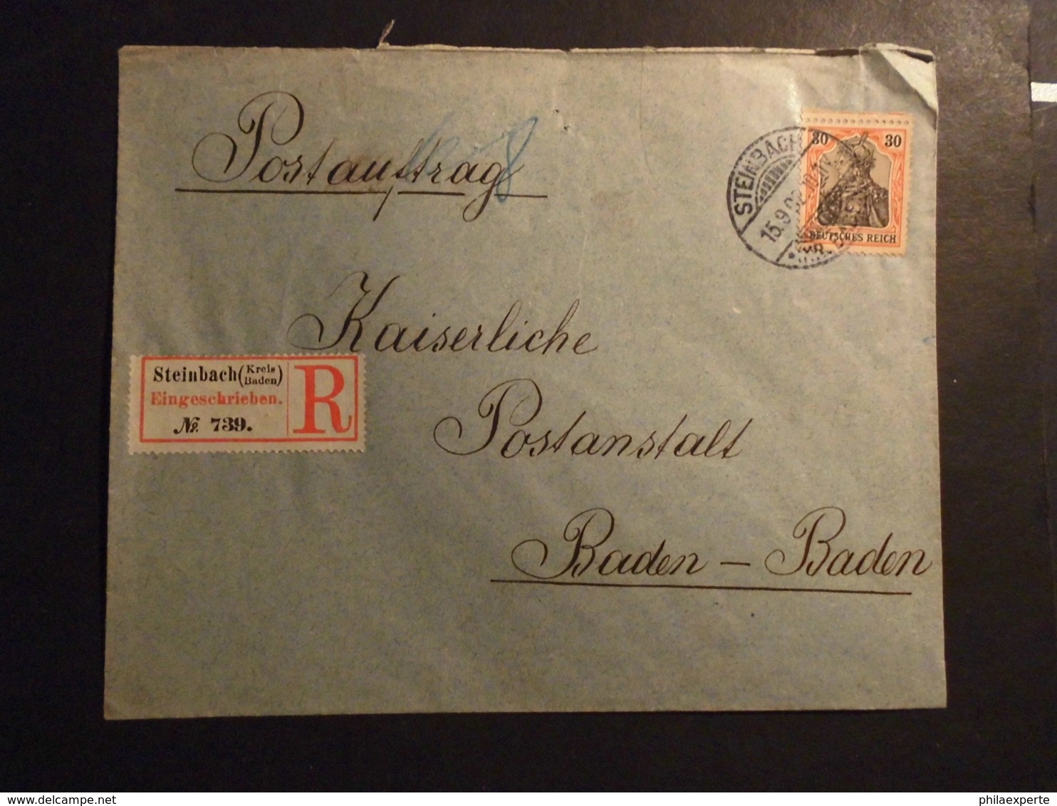 Deutsches Reich Mi. 74 Auf R Brief Postauftrag 15.9.1902 Steinbach-BadenBaden Mi. 50.-€ ++ - Covers & Documents