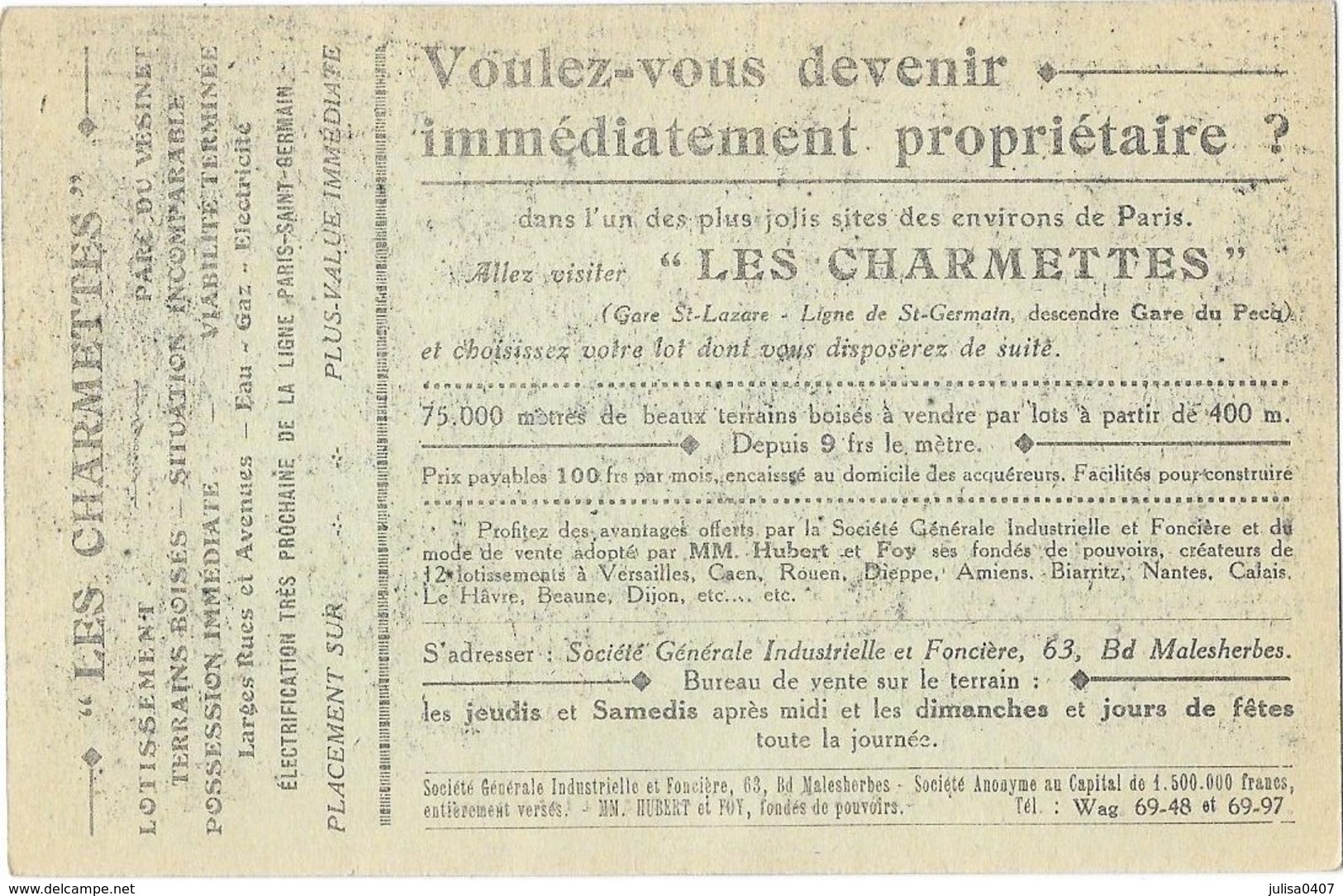 LE VESINET (78) Lotissement Des Charmettes Carte Publicitaire Immobilier - Le Vésinet