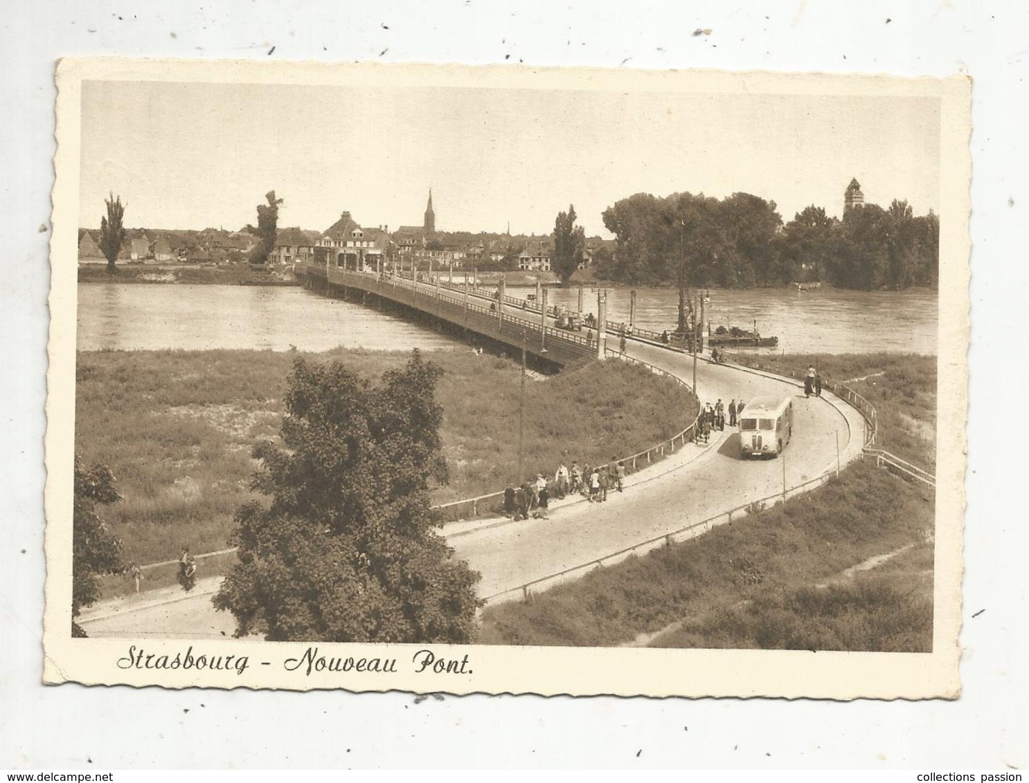 Cp, Automobile,  Bus & Autocars , 67 ,  Strasbourg ,nouveau Pont Sur Le Rhin Et Kehl , Voyagée 1950 - Busse & Reisebusse