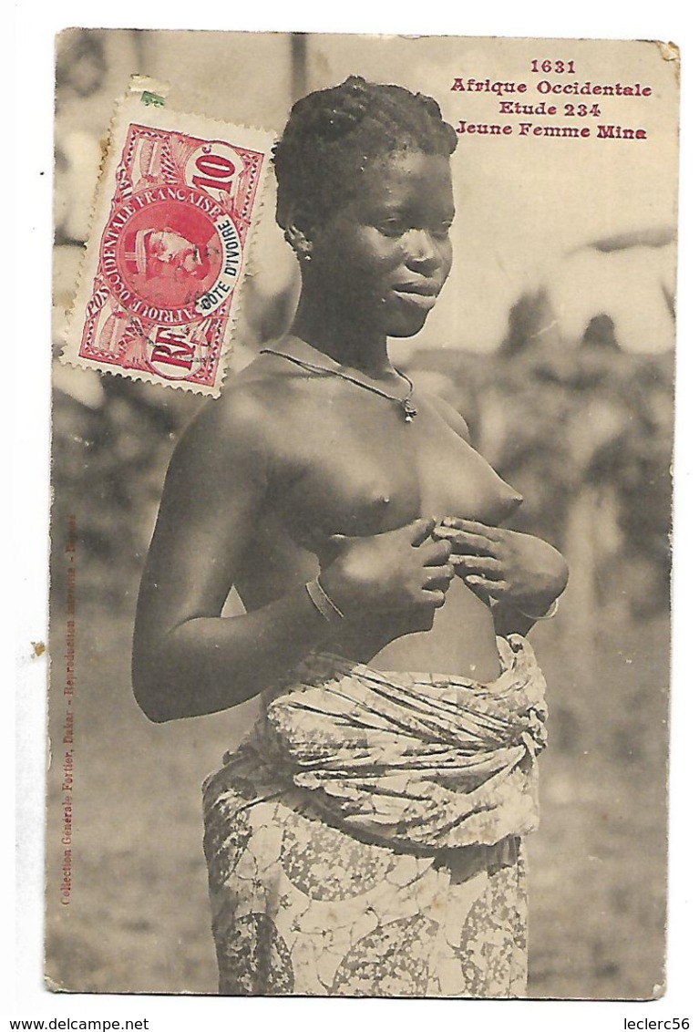 COTE D'IVOIRE JEUNE FEMME MINA SEINS NUS 1911 CPA 2 SCANS - Côte-d'Ivoire