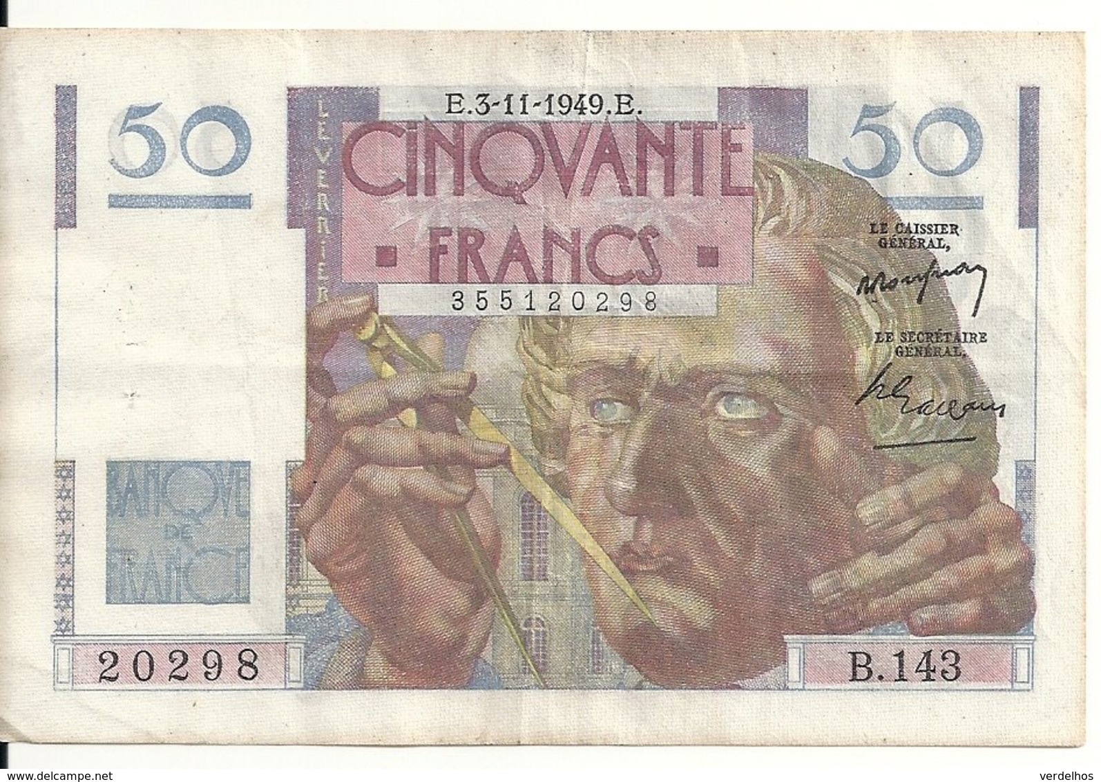 FRANCE 50 FRANCS 1949 VF+ P 127 B - 50 F 1946-1951 ''Le Verrier''