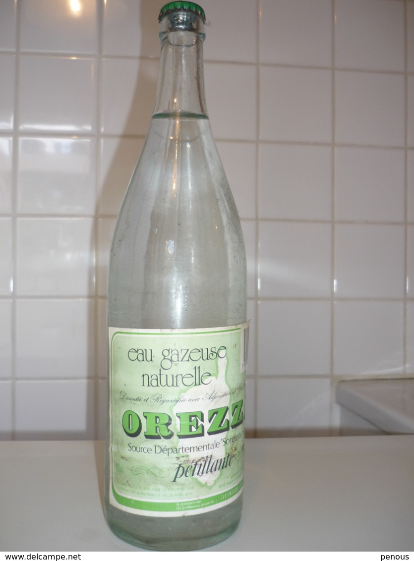 OREZZA Bouteille Verre Eau Minérale De 1995   Capsule Verte, étiquette Papier - Autres & Non Classés