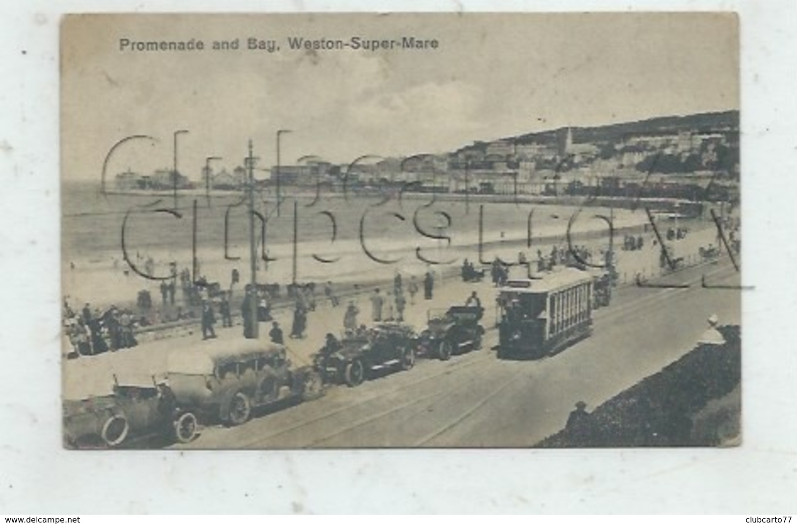 Weston-super-Mare (Royaume-Uni, Somerset) : Promenade An Bay, Tramway And Car In 1920 (lively) PF. - Weston-Super-Mare