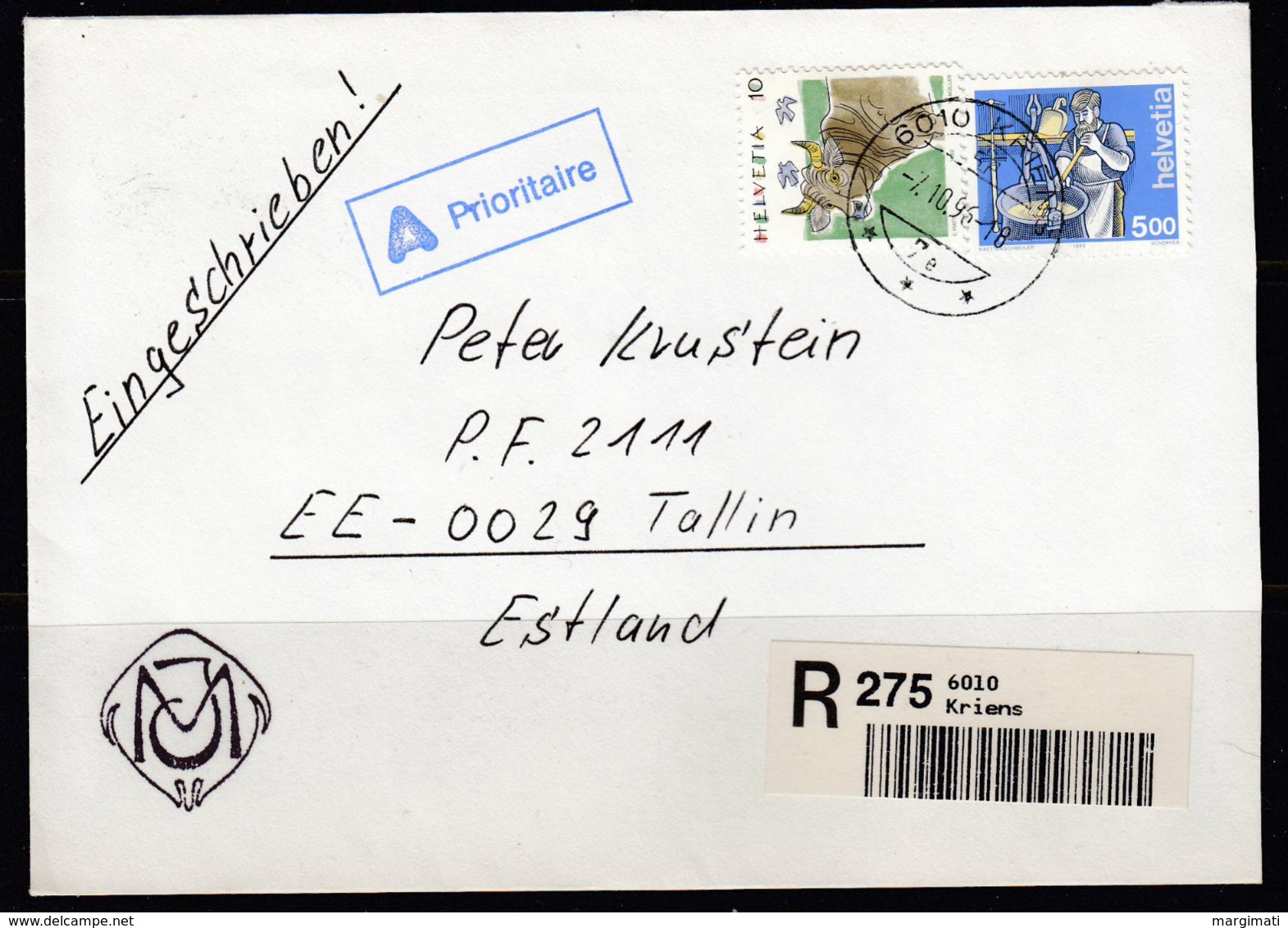 Einschreibenbrief 1996 Helvetia- Estonia. - Storia Postale