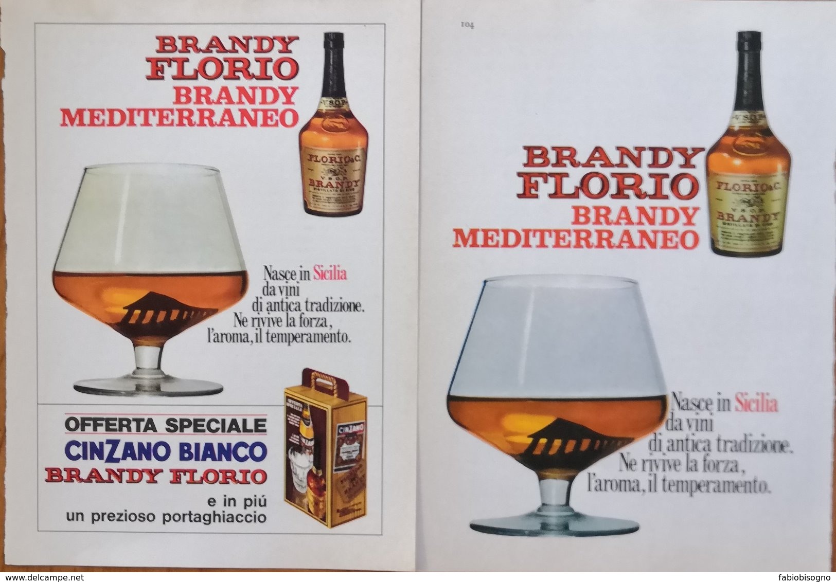 1968 - BRANDY FLORIO  - 2 Pag. Pubblicità Cm. 13x18 - Spirituosen