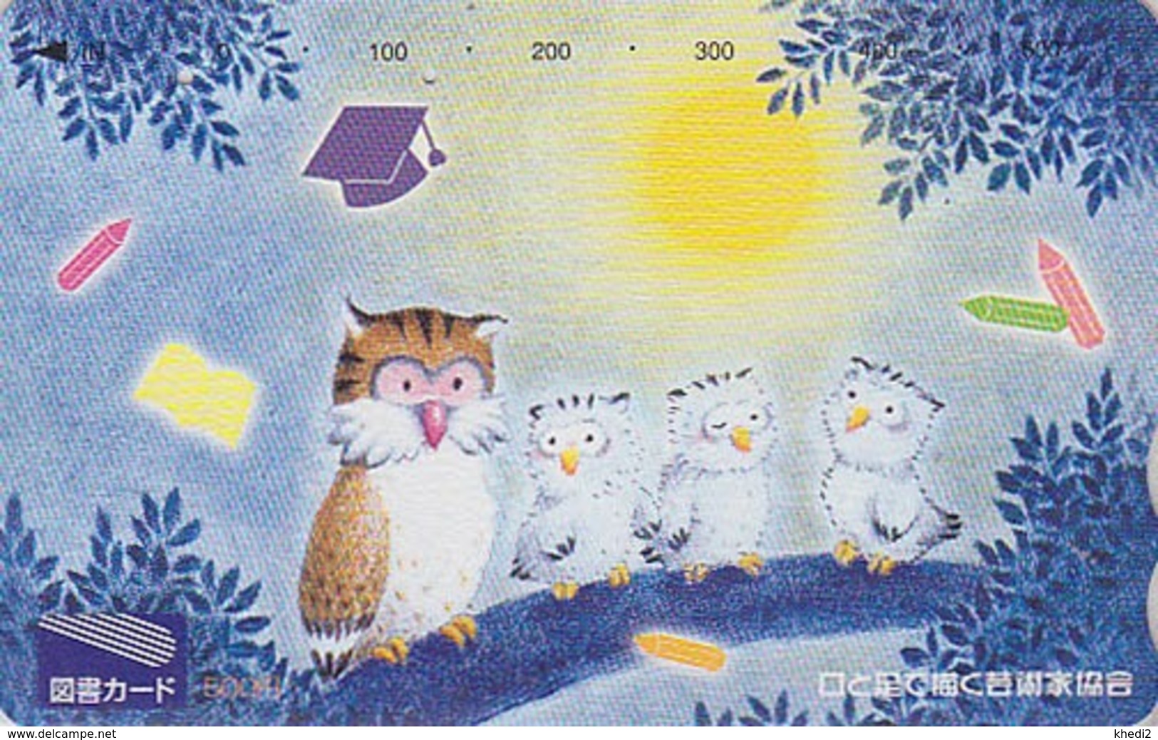 Carte Prépayée Japon - ANIMAL - OISEAU - HIBOU Chouette & Soleil - OWL BIRD & Sun  - Japan Prepaid Tosho Card - 4299 - Hiboux & Chouettes
