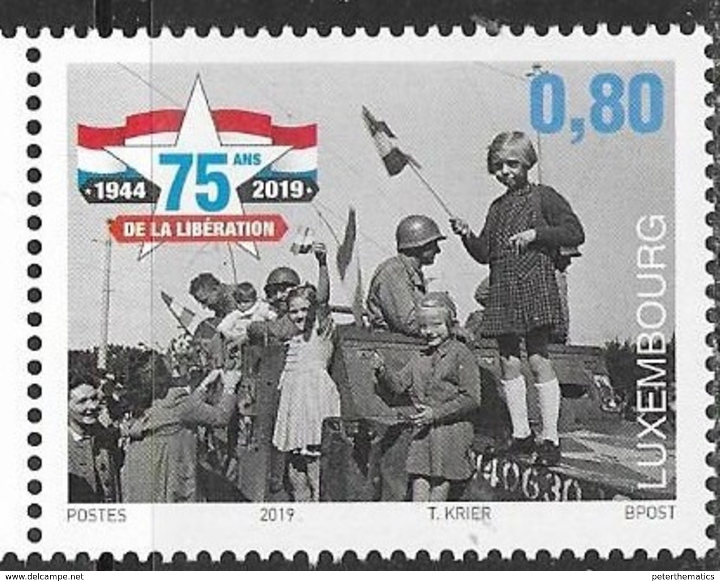 LUXEMBOURG, 2019, MNH,  WWII, 75th ANNIVRSARY OF LIBERATION, MILITARY,1v - WW2