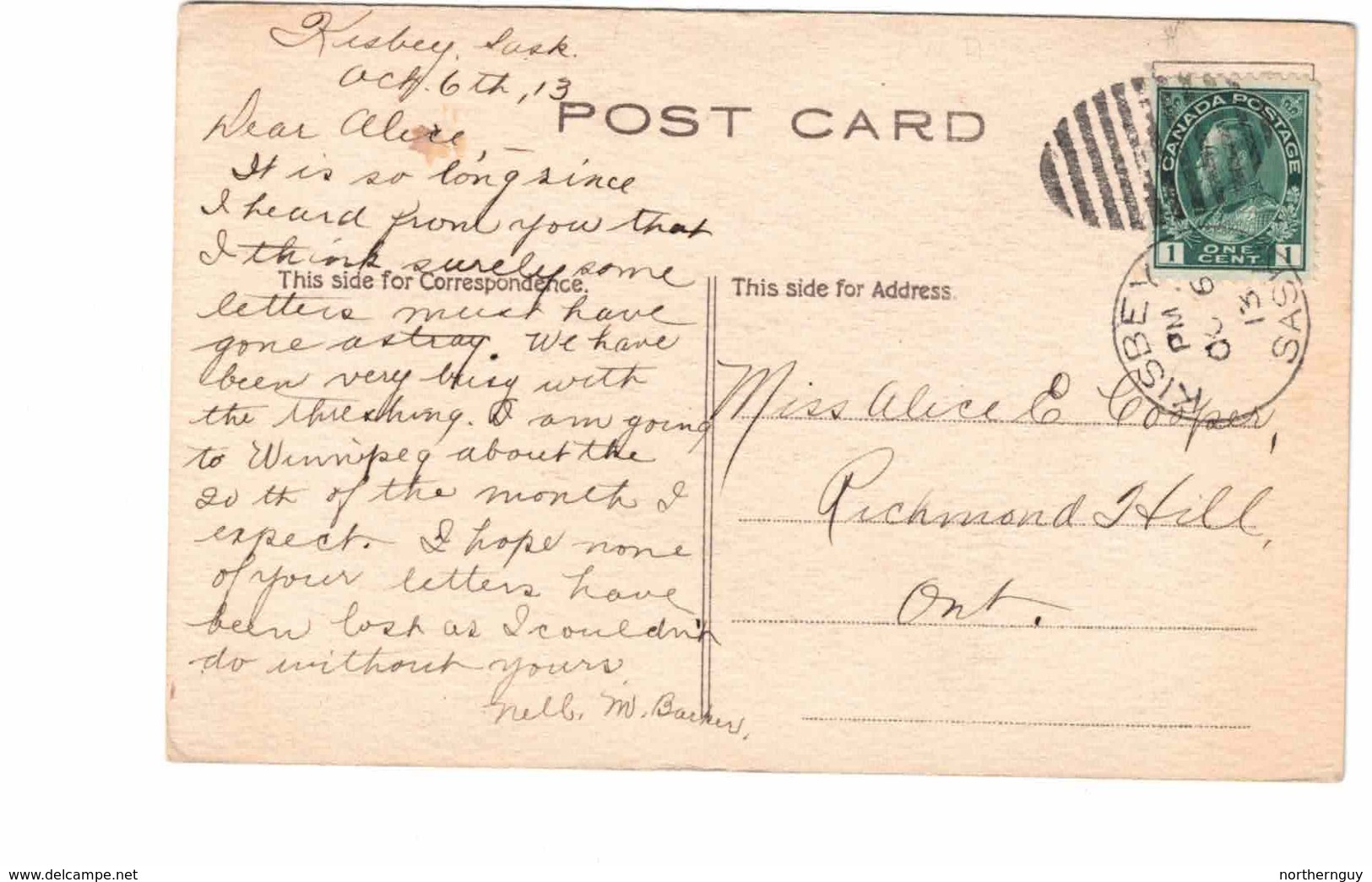 KISBEY, Saskatchewan, Canada, Dutch Child, 1913 Postcard - Altri & Non Classificati