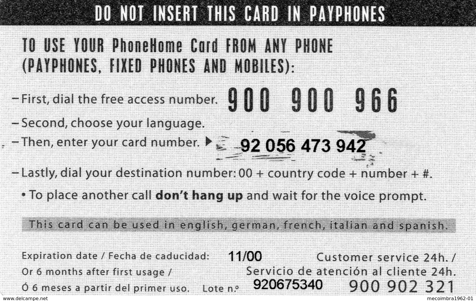 ESPAGNE / CARTE PHONEHOME CARD UNI2 1000 PTAS - Autres & Non Classés