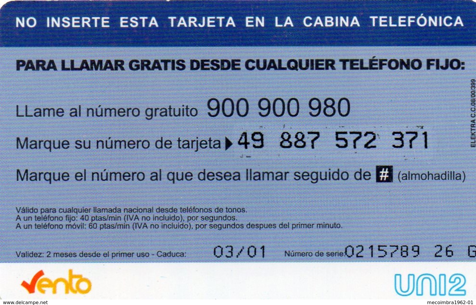 ESPAGNE / CARTE  ON OFF VIVA UNI2 600 PTAS - Autres & Non Classés