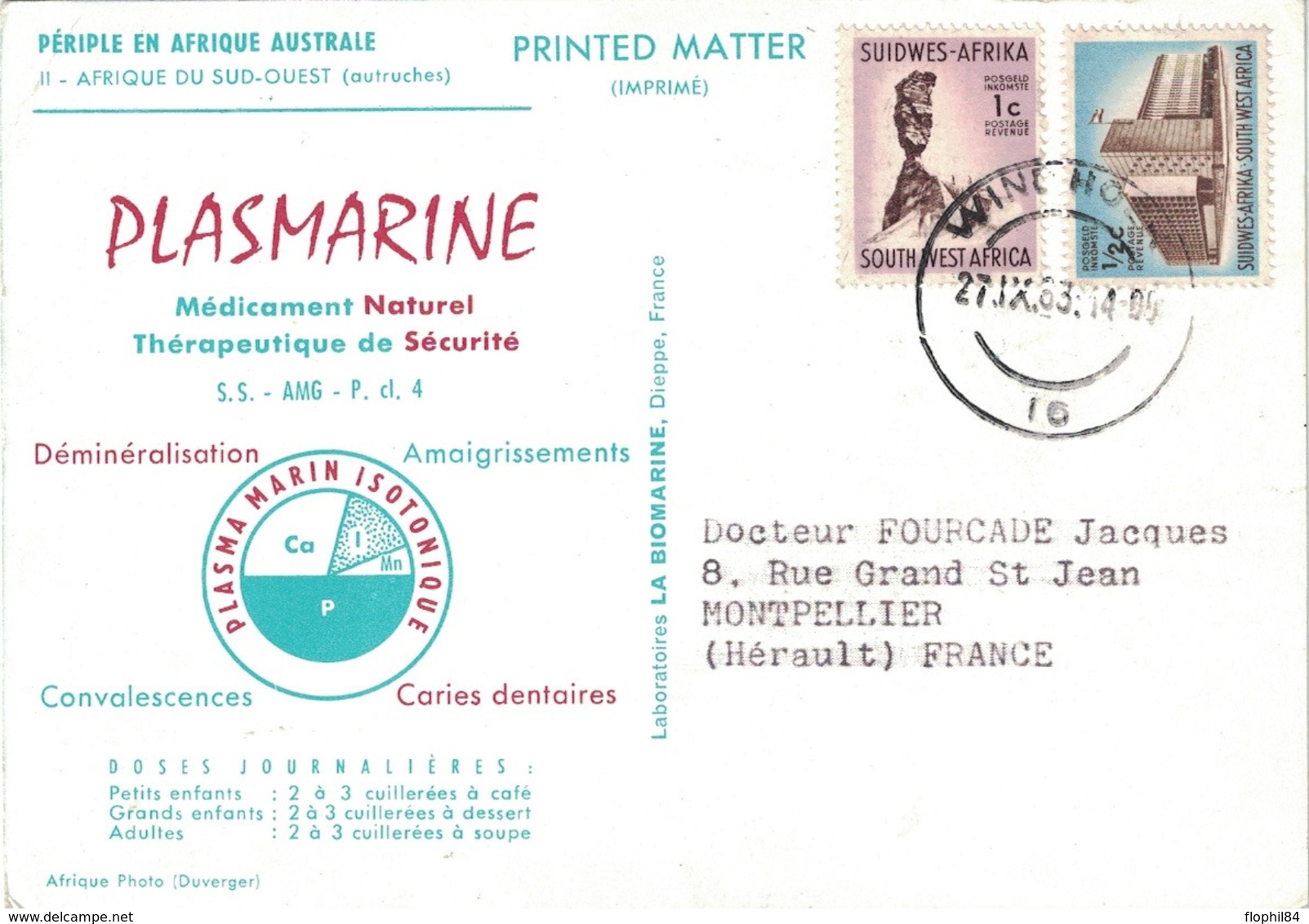 AFRIQUE DU SUD - MARINOL - IONYL- PERIPLE EN AFRIQUE AUSTRALE - 1963/64 - WINDHOEK. - Lettres & Documents