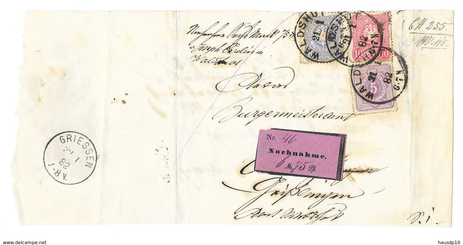 DR Briefausschnitt Nachnahme Mif. Mi.40,42,41 Waldshut 1882 Nach Griessen - Cartas & Documentos