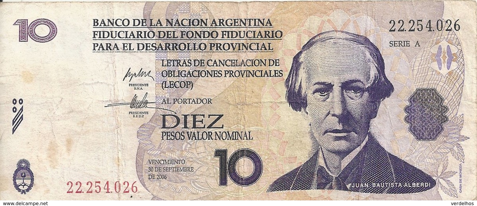 ARGENTINE 10 PESOS LECOP 2006 VF - Argentina