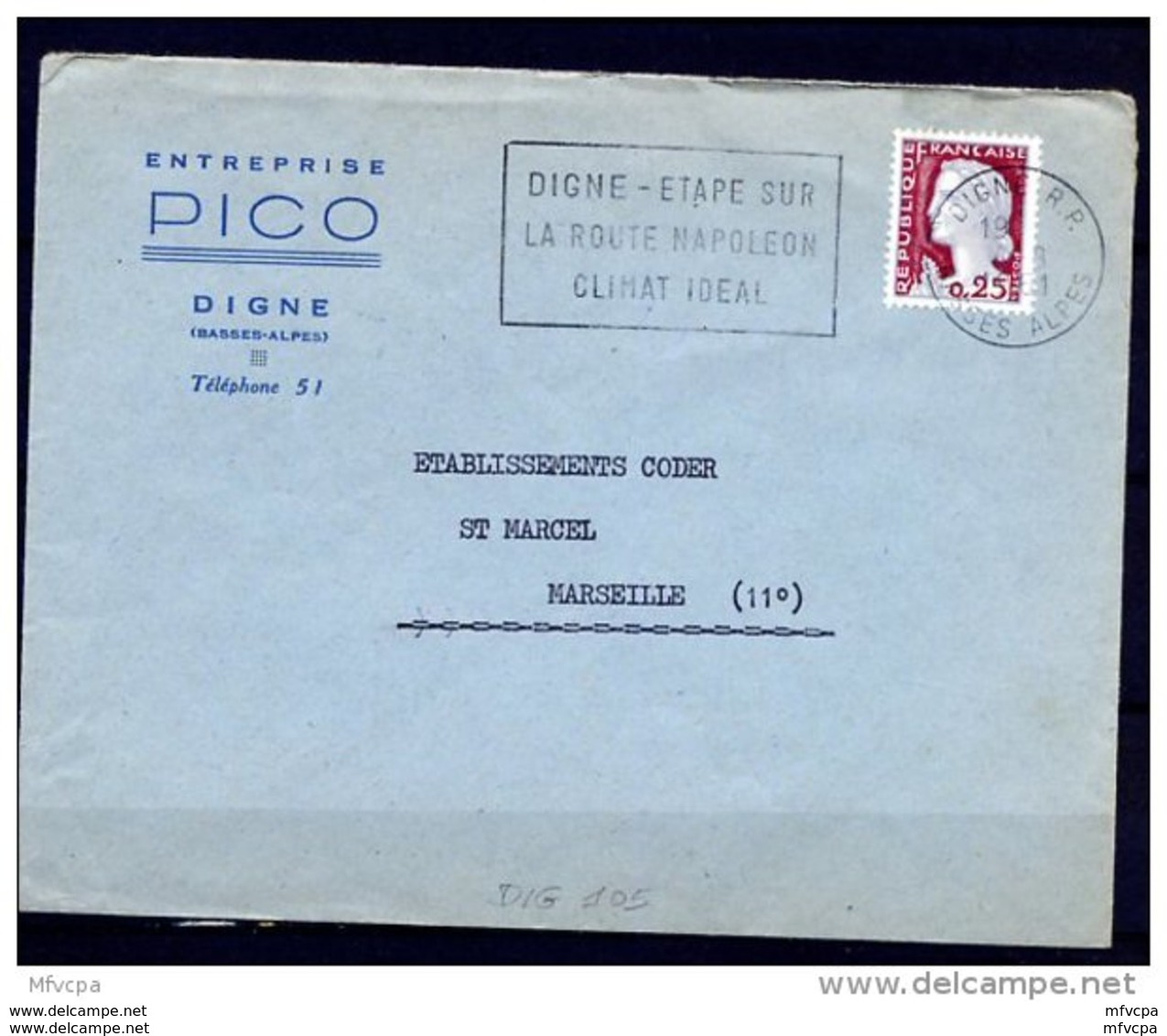 Lil3789 DIGNE RP HAUTES ALPES SECAP DIG105 Digne étape Sur La Route Napoléon /L 04/08/61 - Mechanical Postmarks (Advertisement)