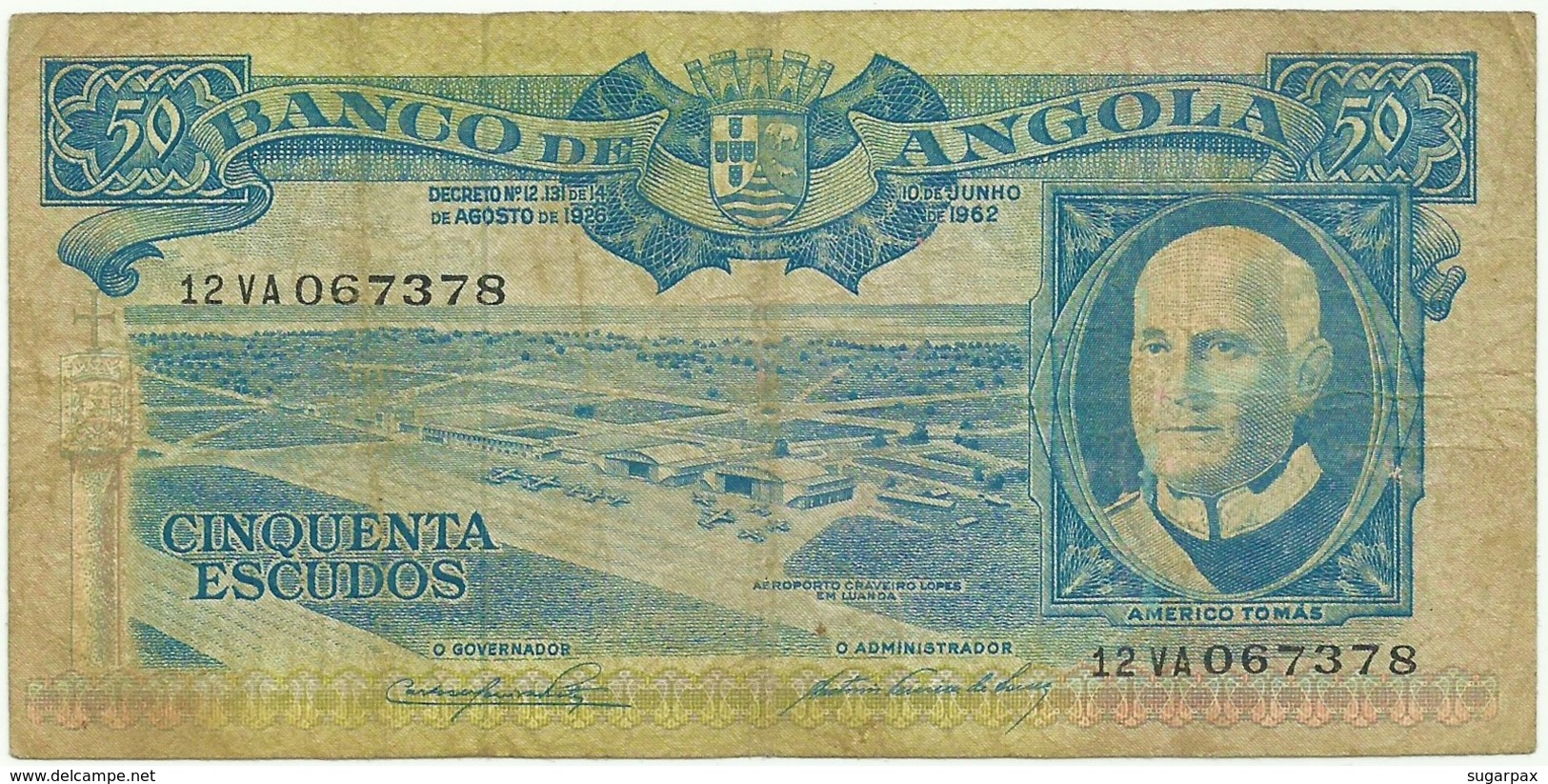 Angola - 50 Escudos - 10.06.1962 - Pick 93 - Série 12 VA - Américo Tomás - PORTUGAL - Angola