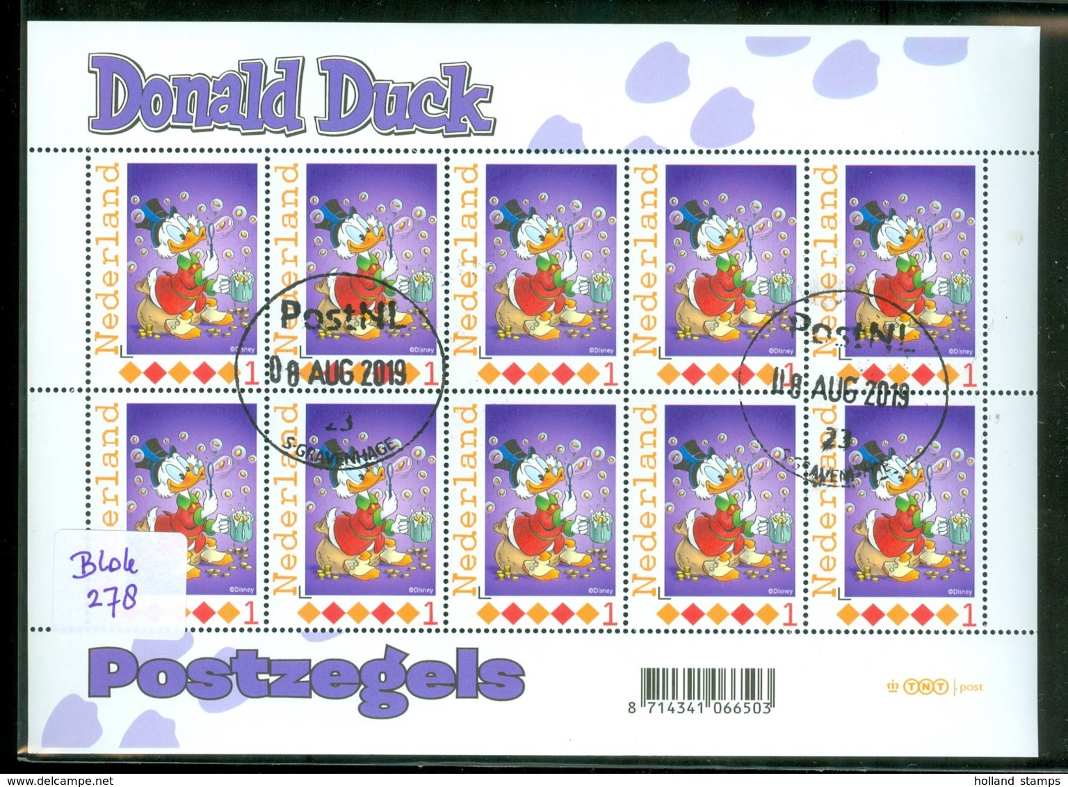 NEDERLAND * Persoonlijke Postzegels * DISNEY * DONALD DUCK * BLOK Of 10 Stamps  * POSTFRIS GESTEMPELD (278) - Disney