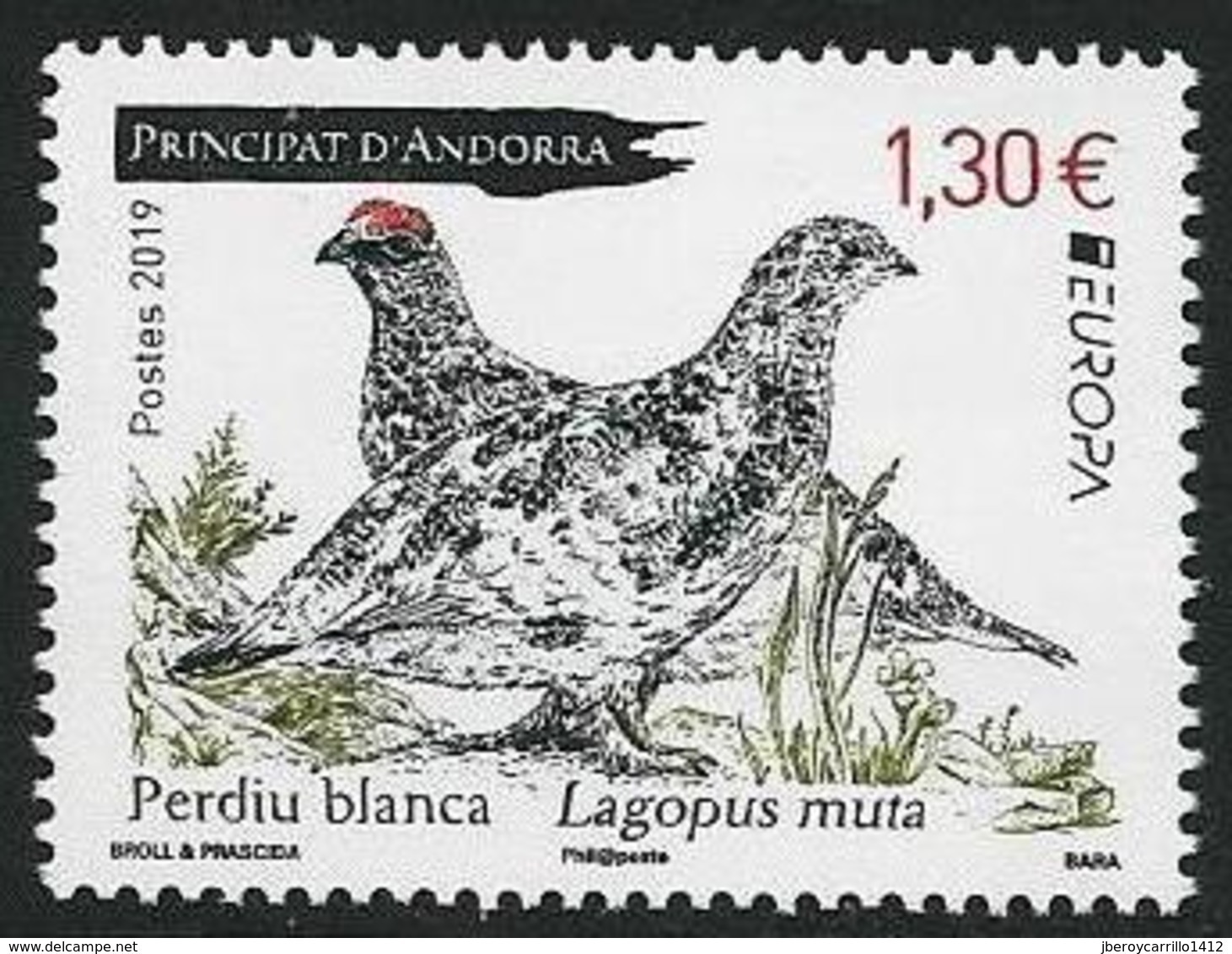 ANDORRA FRANCESA /ANDORRE FRANÇAIS  -EUROPA 2019 -NATIONAL BIRDS.-"AVES -BIRDS -VÖGEL-OISEAUX"-  SERIE 1 TIMBRE - 2019