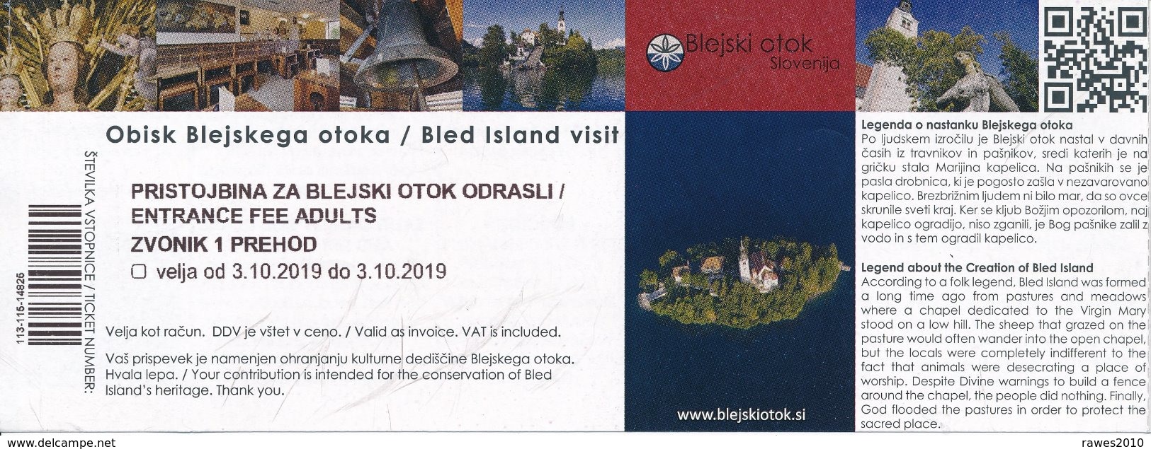 Slowenien Bled Eintrittskarte 2019 Bled Island Visit Kirche Der Gottesmutter Auf Dem See Mit Wunschglocke - Tickets - Entradas