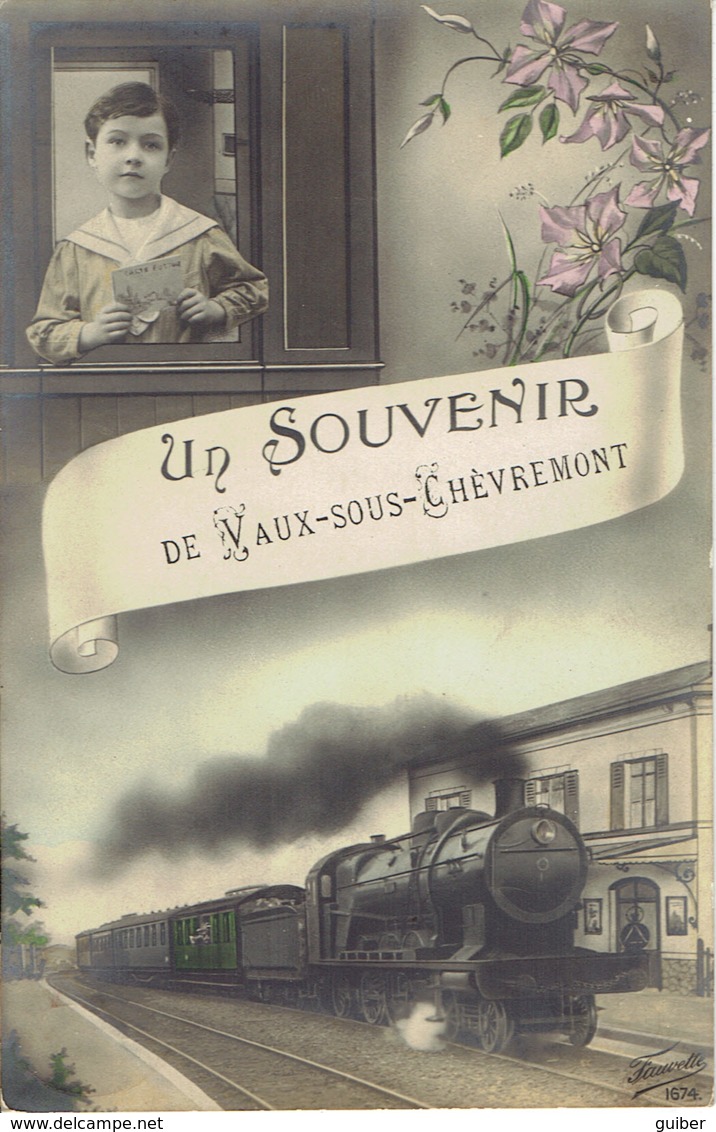 Un Souvenir De Vaux Sous Chevremont Gare Avec Train Vapeur 1913 - Chaudfontaine