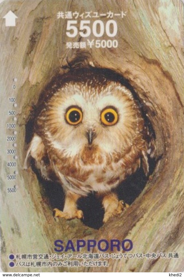Carte Prépayée Japon - ANIMAL - Oiseau HIBOU  Chouette Hulotte - OWL BIRD Japan Prepaid Série Sapporo Bus Card - 4328 - Hiboux & Chouettes