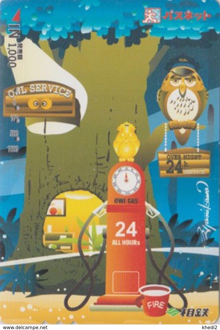 Carte Japon - ANIMAL - OISEAU - HIBOU ** Station Service ** - OWL GAS - BIRD Japan Prepaid Card - Série Sotetsu - 4331 - Owls