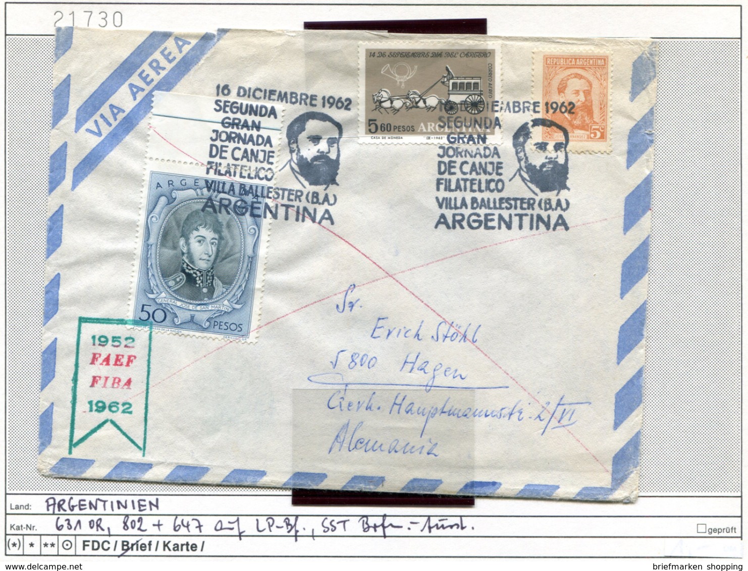 Argentinien 1962 - Argentina 1962 - Michel 631 + 802 + 647 Auf Brief / Sur Lettre - - Briefe U. Dokumente