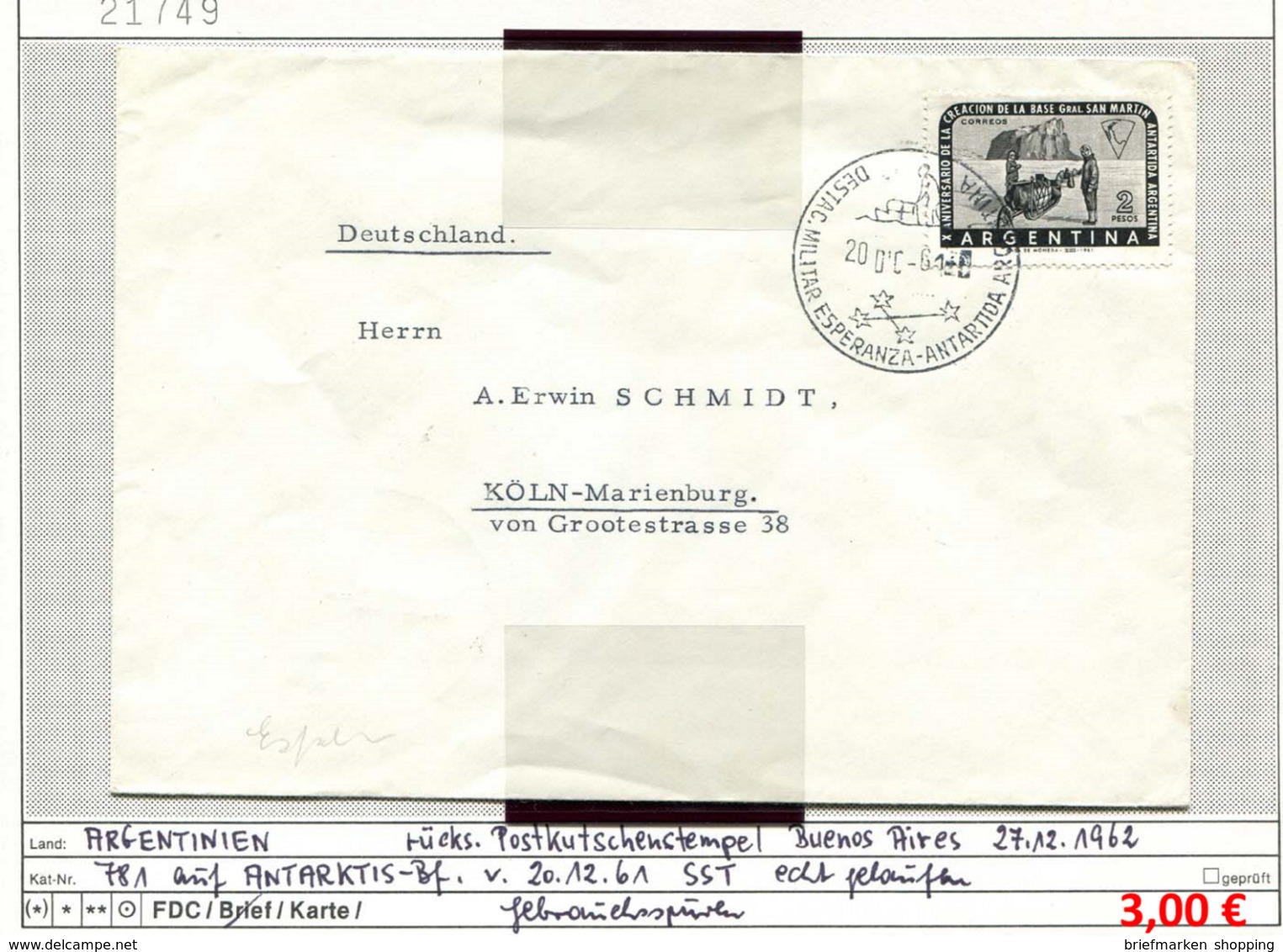 Argentinien - Argentina - Michel  781 Auf Antarktis-Brief / Sur Lettre Antarctique - Antartica - Selten / Rare - Briefe U. Dokumente