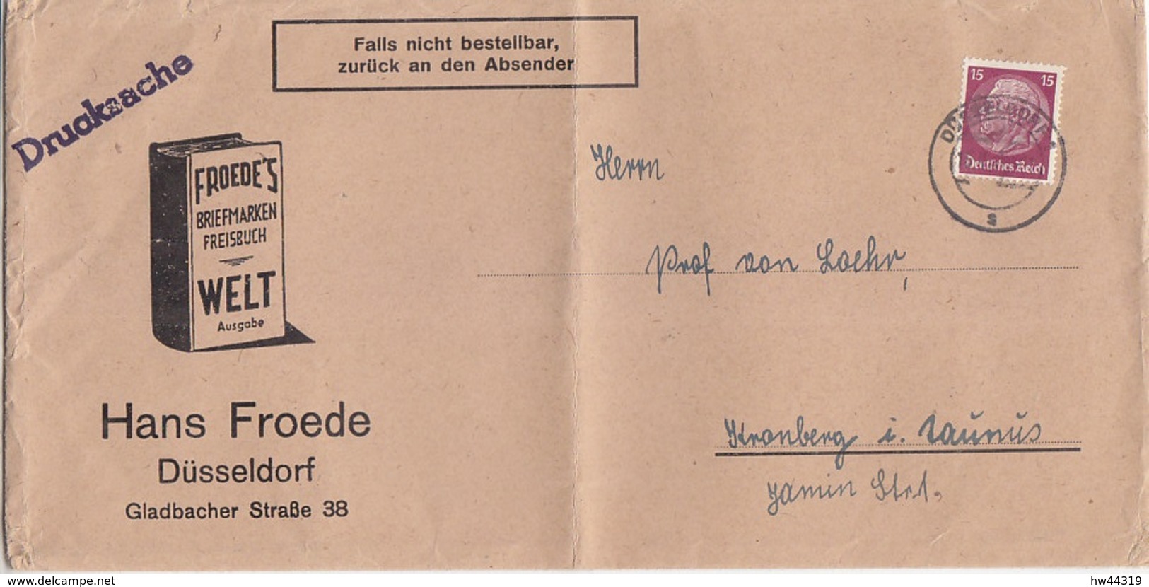 Drucksache Aus DÜSSELDORF Von Einem Briefmarkenhändler? Nach Cronberg I. Taunus / War Gefaltet - Covers & Documents