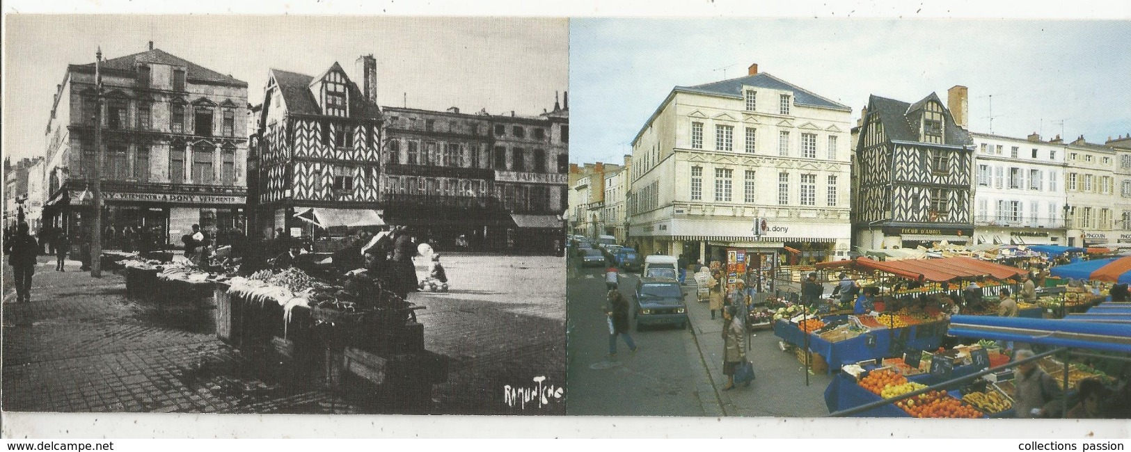 Double Cp , 17, Commerce, LA ROCHELLE , AVANT(vers1900) - APRES , Le MARCHE  ,ed. Le Ciel Bleu - Märkte