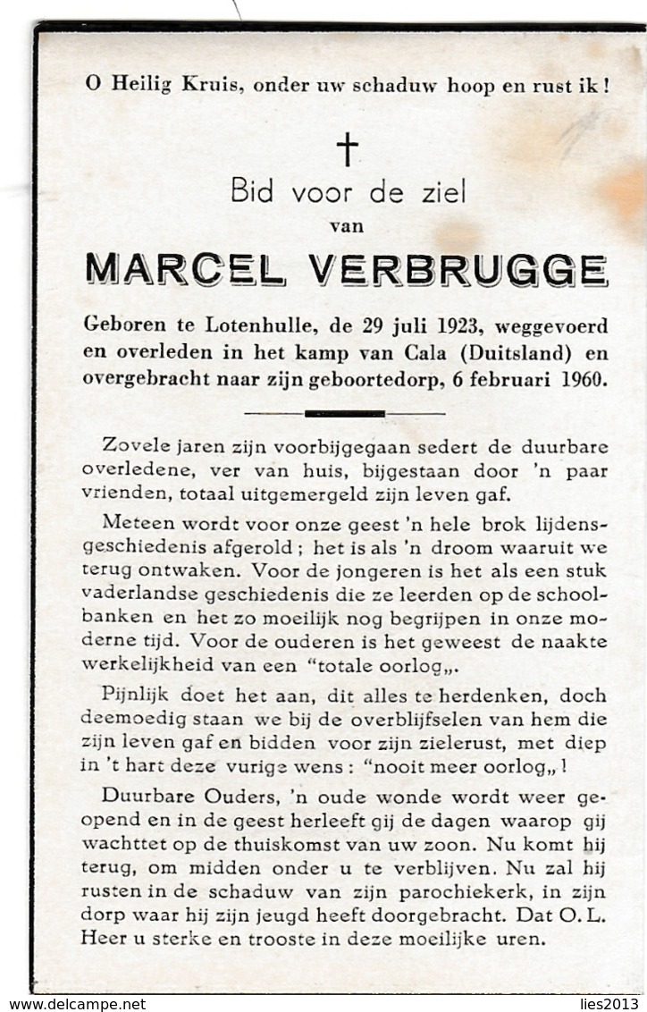 Oorlogsslachtoffer, Marcel Verbrugge, Lotenhulle, Cala, Duitsland - Devotieprenten