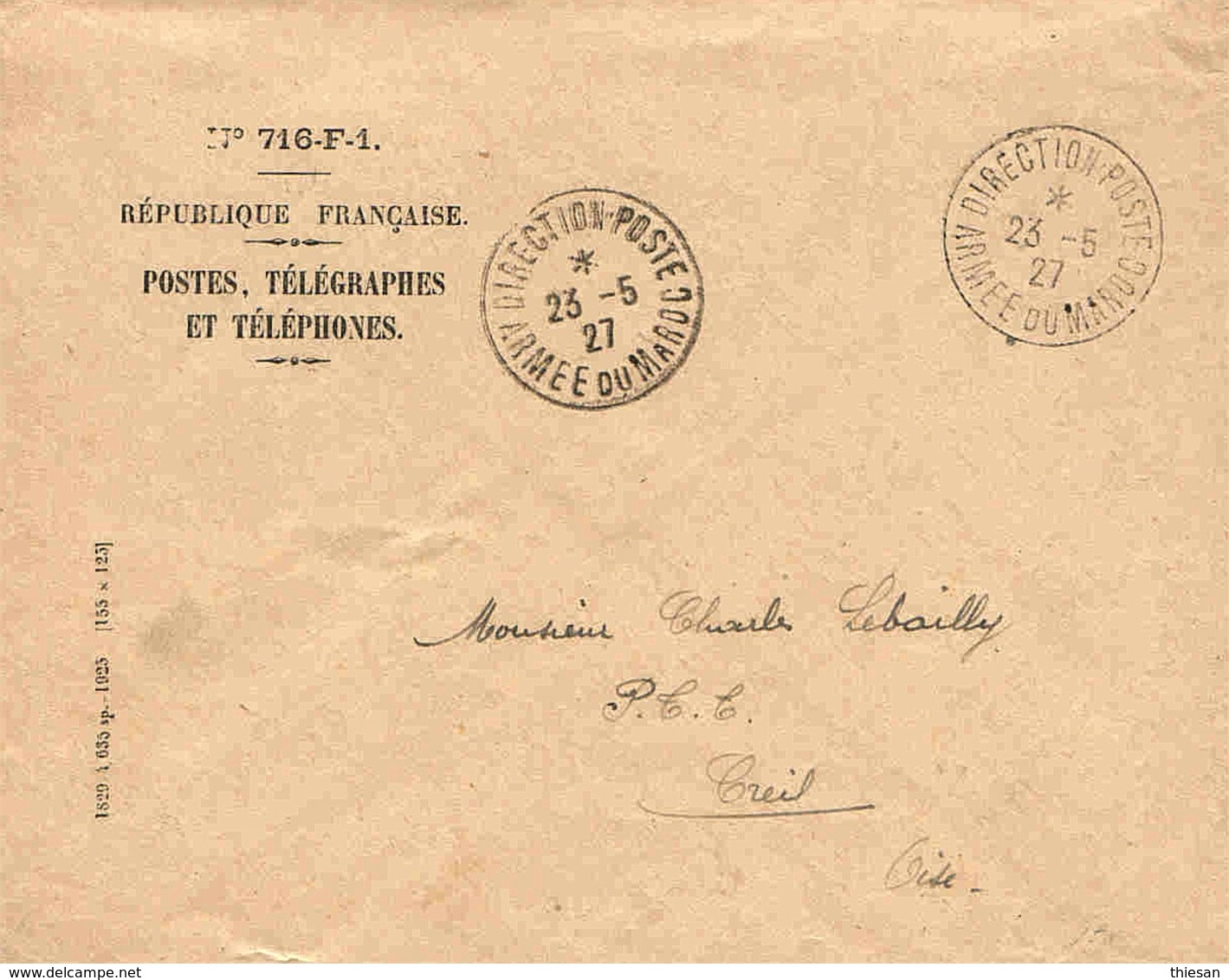 Maroc Morocco Marruecos Marokko Lettre De Service Direction Postes / Armée 1927 Poste Militaire Military Cover RARE ! - Lettres & Documents