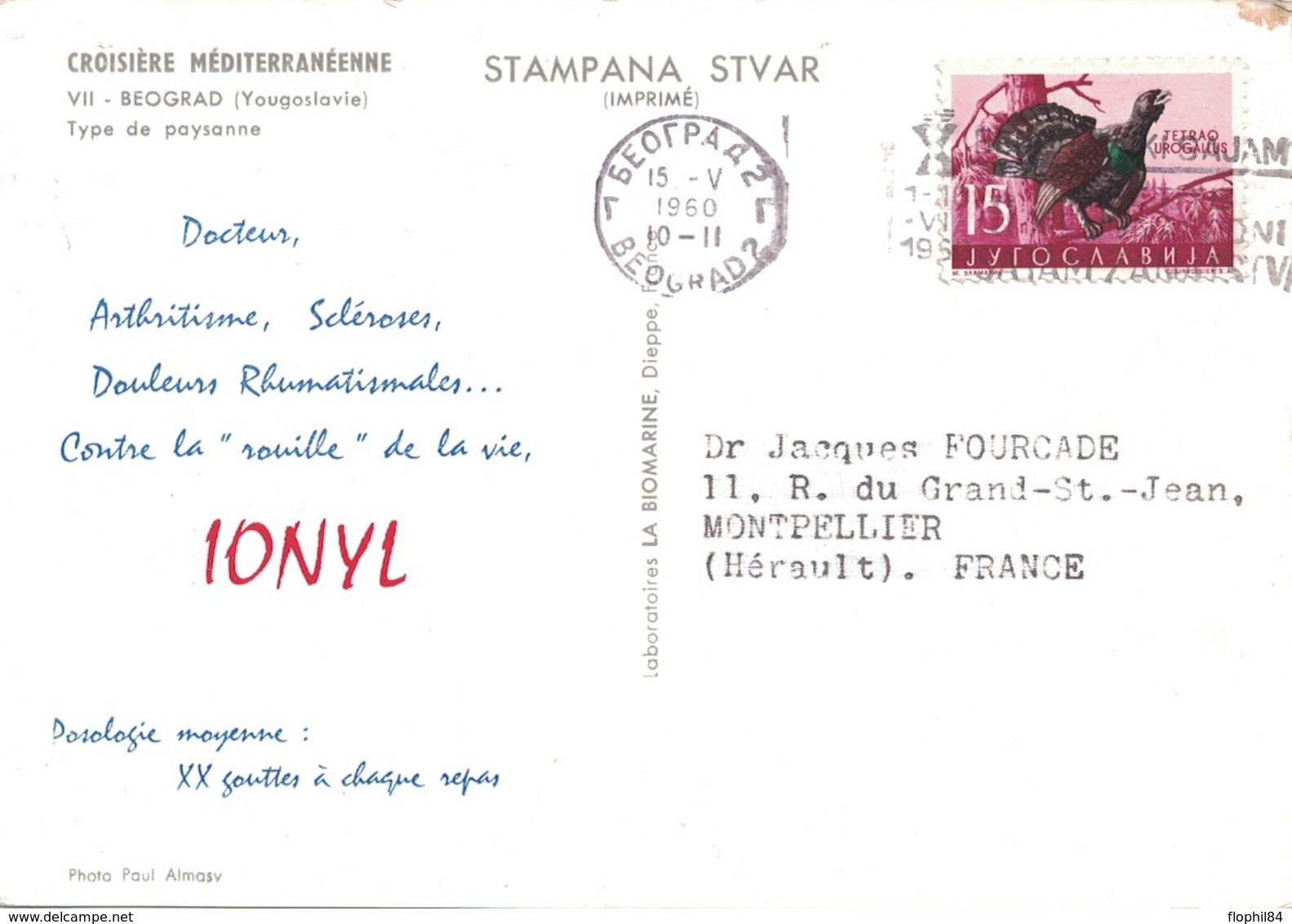 YOUGOSLAVIE - CROISIERE MEDITERRANEENNE - IONYL 1960 - PLASMARINE -  BEOGRAD. - Lettres & Documents