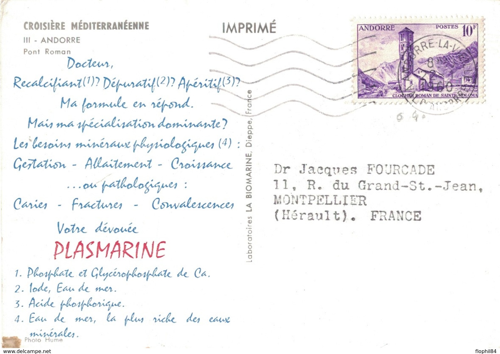 ANDORRE - CROISIERE MEDITERRANEENNE - IONYL 1960 - PLASMARINE -  ANDORRE. - Covers & Documents