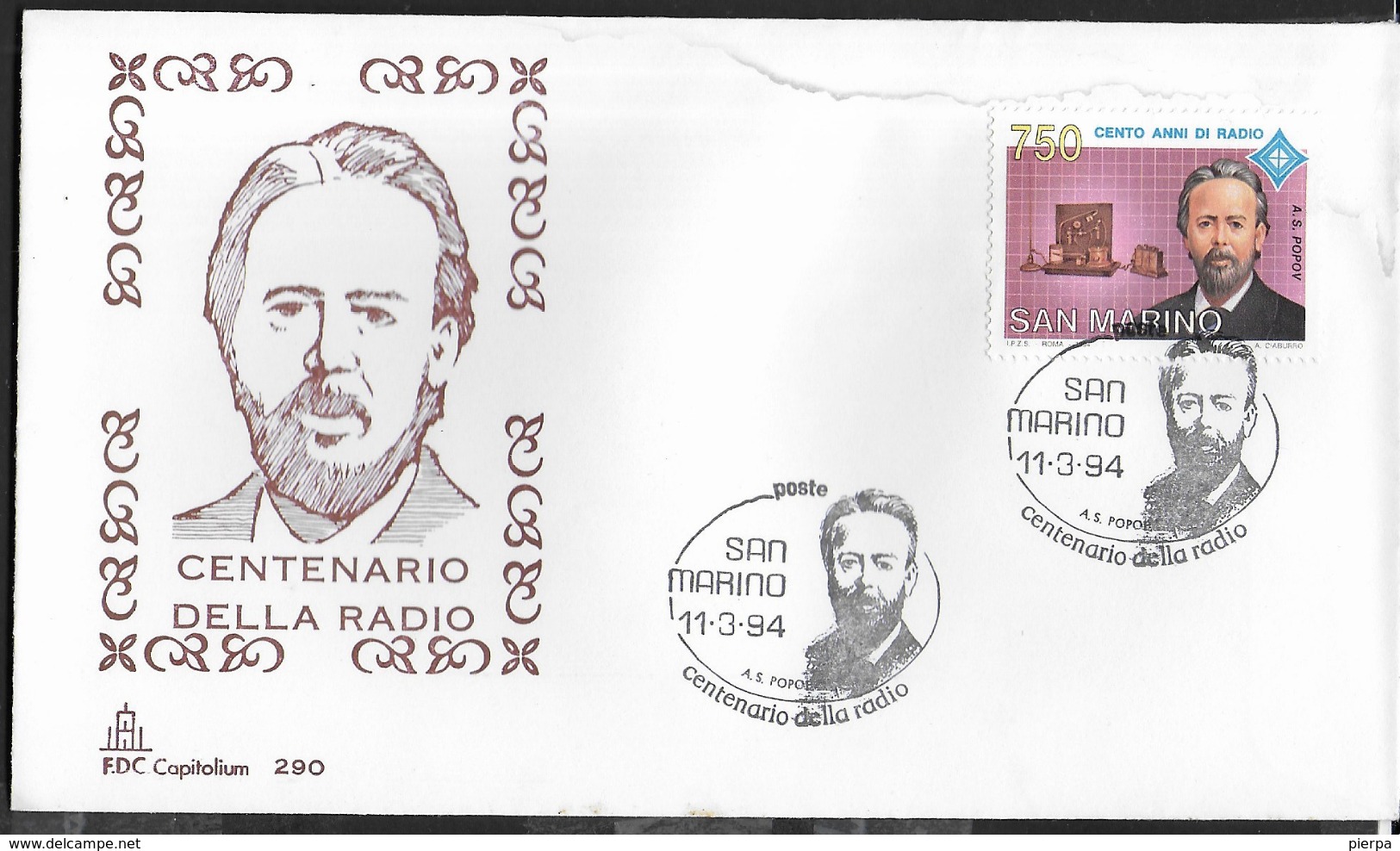 SAN  MARINO - 1994 - CENTENARIO RADIO - 11.03.1994 -   SU BUSTA F.D.C. CAPITOLIUM - FDC