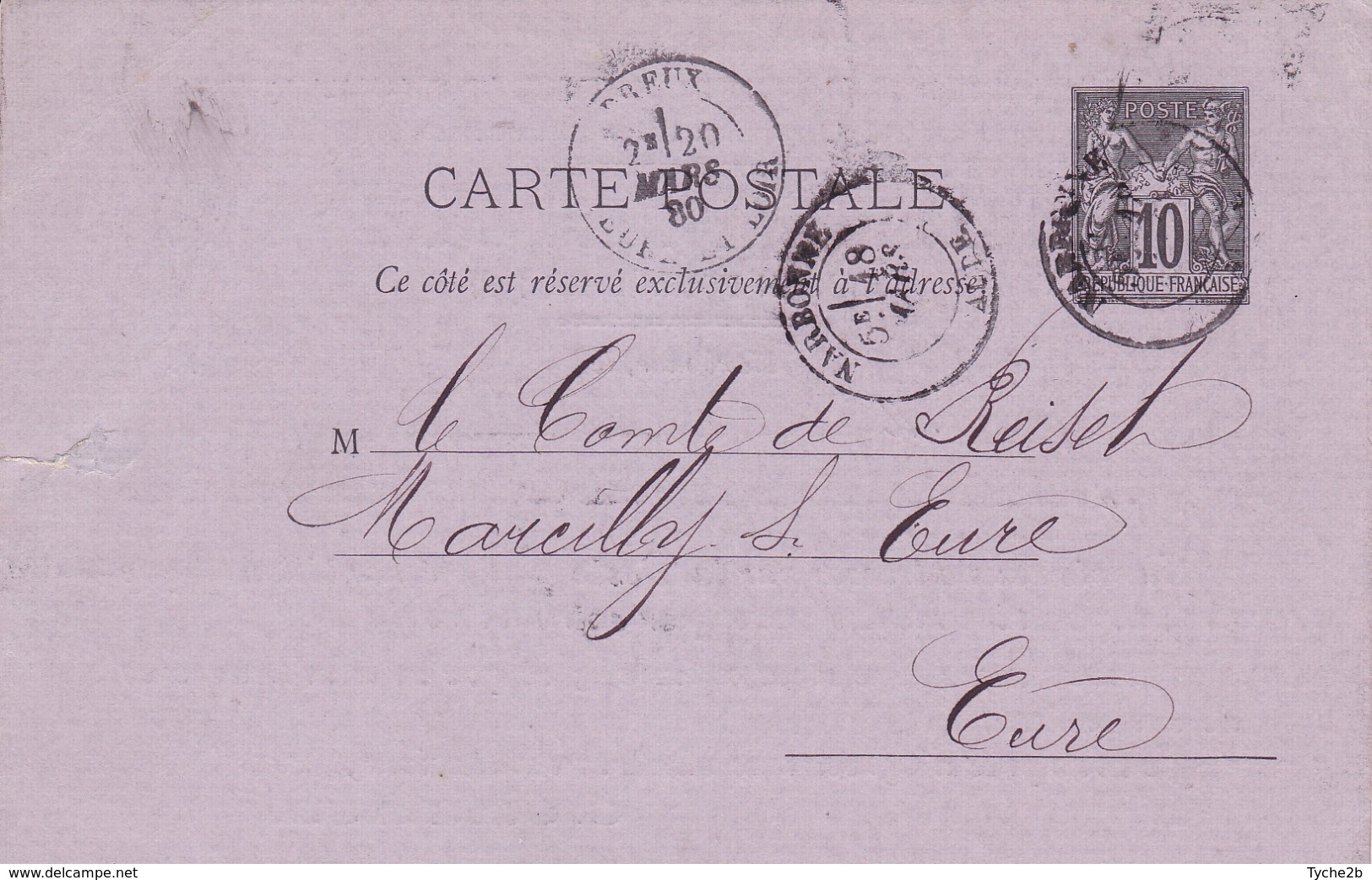 Carte Sage 10 C Noir G2 Oblitérée Repiquage Gerbaud - Cartes Postales Repiquages (avant 1995)