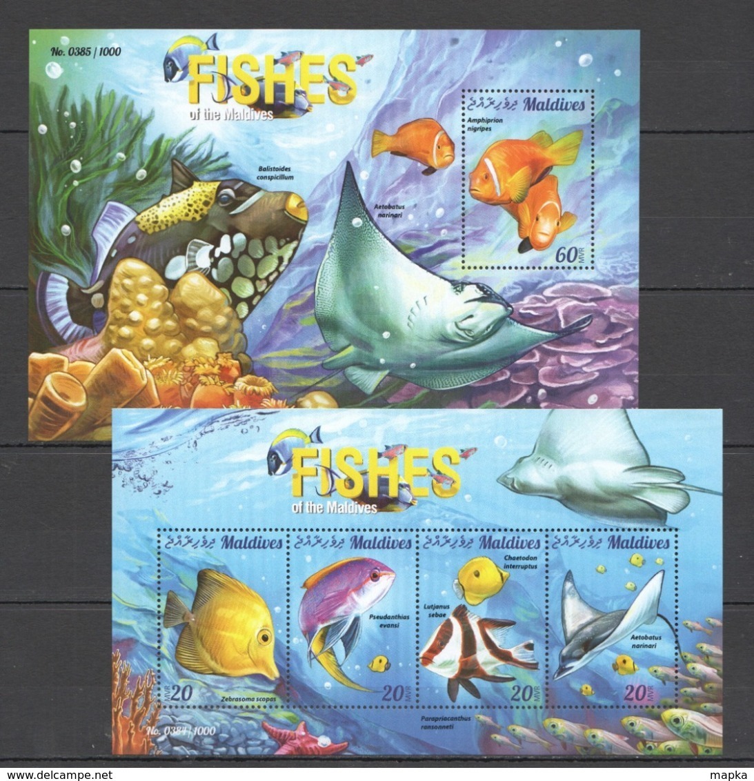 ML100 2015 MALDIVES FAUNA MARINE LIFE FISHES 1KB+1BL MNH - Vita Acquatica