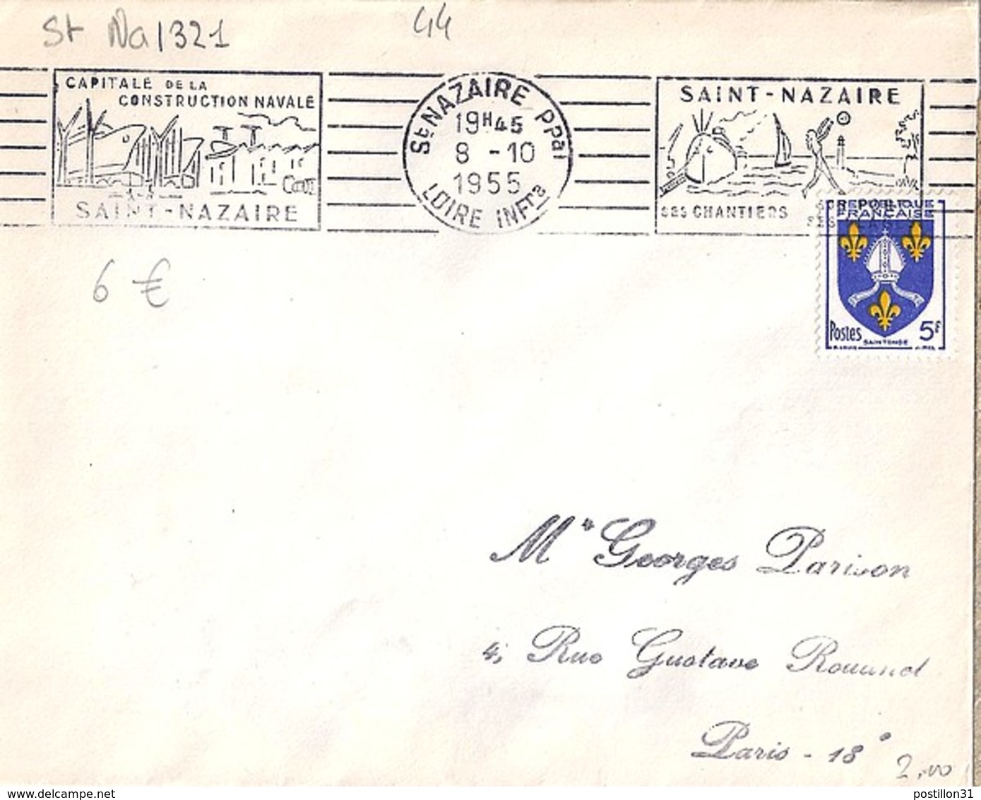 44 . LOIRE ATLANTIQUE . ST NAZAIRE . OBL. TYPE RBV3 . 1955/56   STNA132 - Mechanical Postmarks (Other)