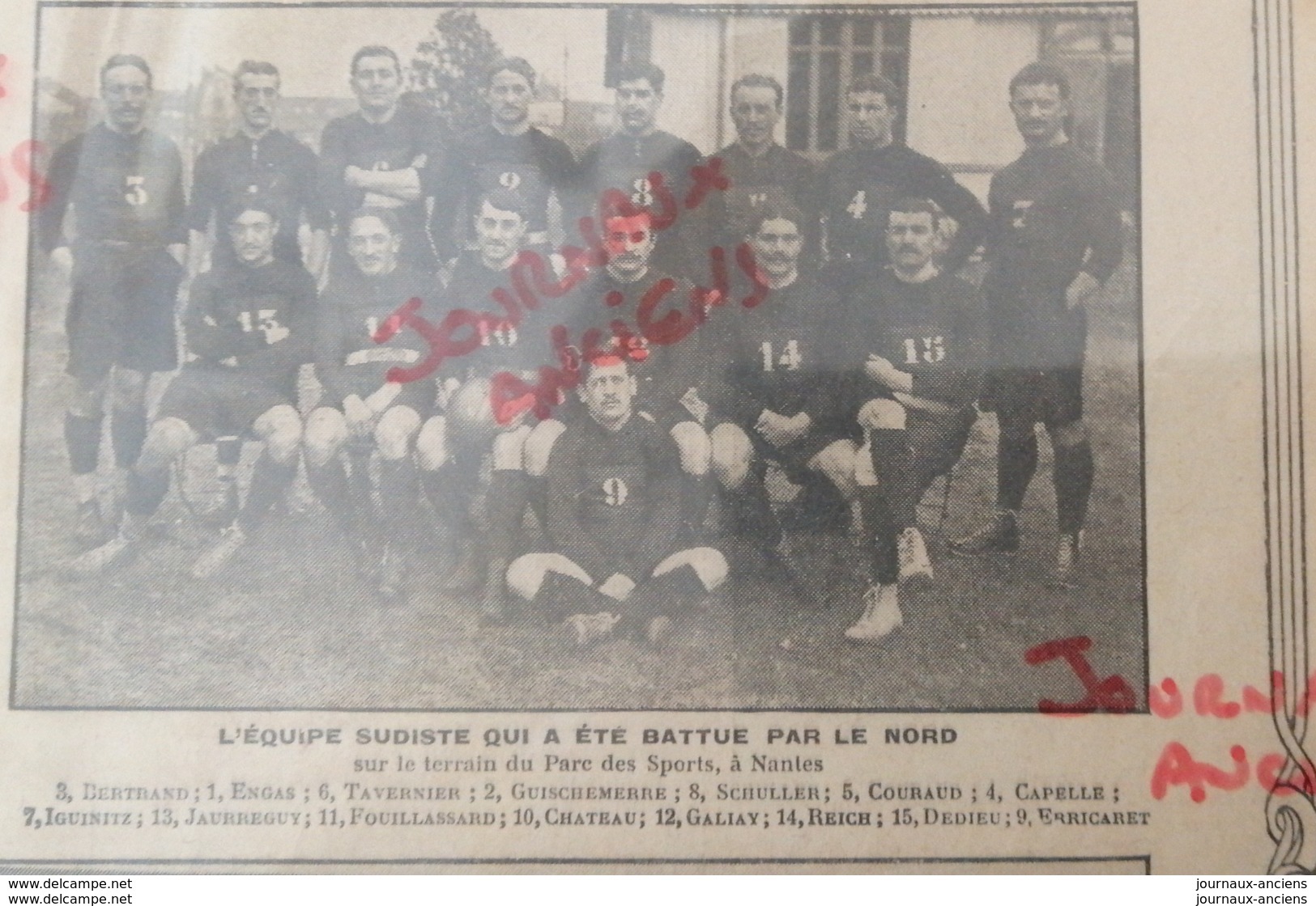 1912 RUGBY - MATCH DE SÉLECTION DE L'ÉQUIPE DE FRANCE - NORD = SUD - 1900 - 1949