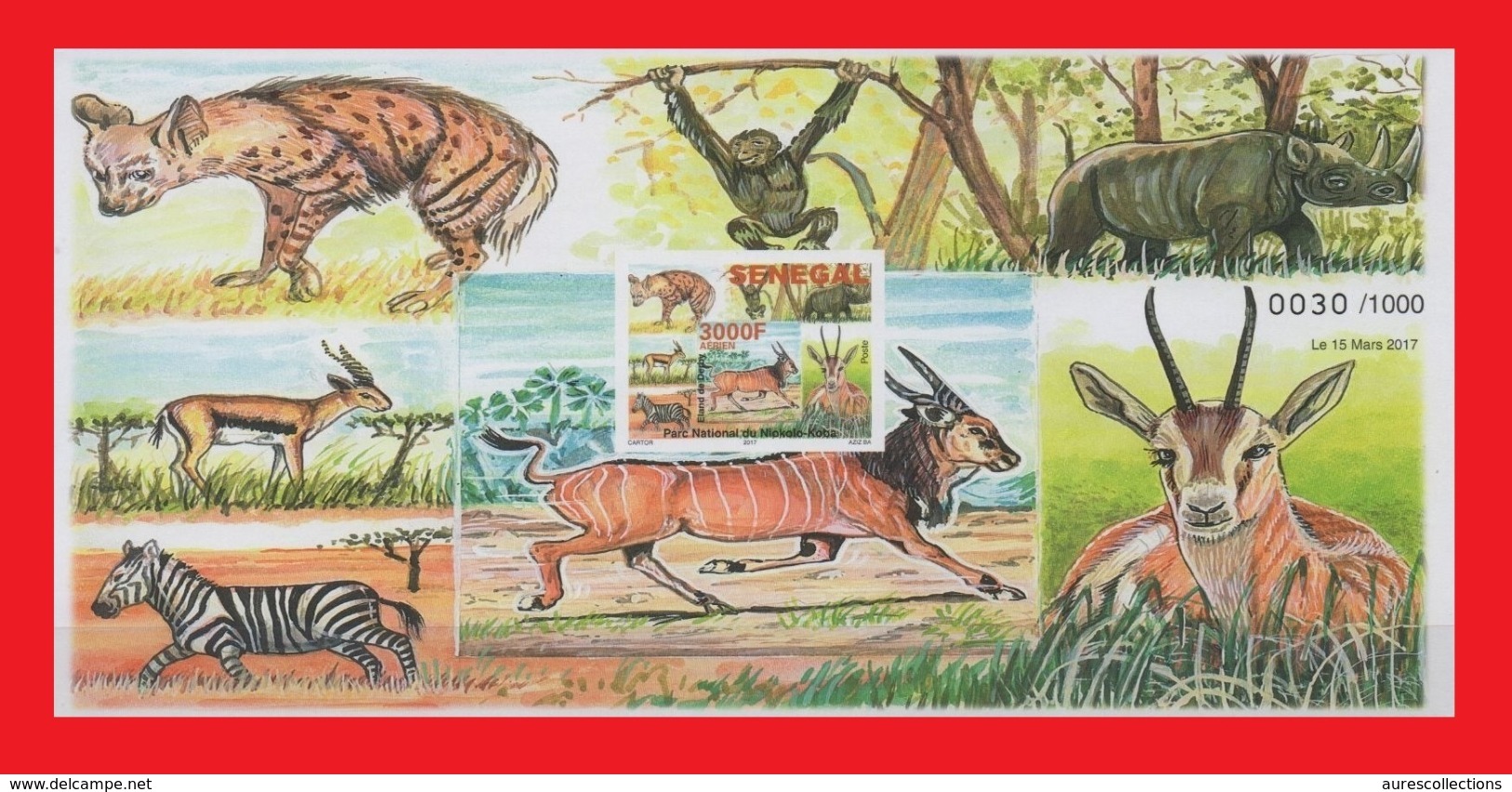 SENEGAL 2017 ¤ IMPERF IMPERFORATE ND ¤ FAUNE FAUNA PARC NATIONAL PARK SINGES APES ZEBRE RHINOCEROS HYENE -ULTRA RARE MNH - Chimpanzés