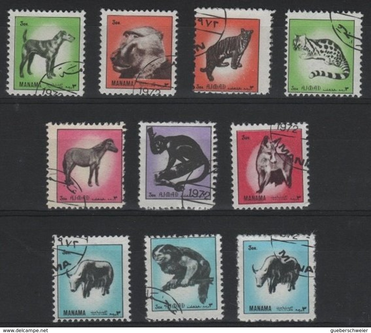 ANI 23 - MANAMA Série De 10 Val. Obl. Mini Timbres Animaux Divers - Manama