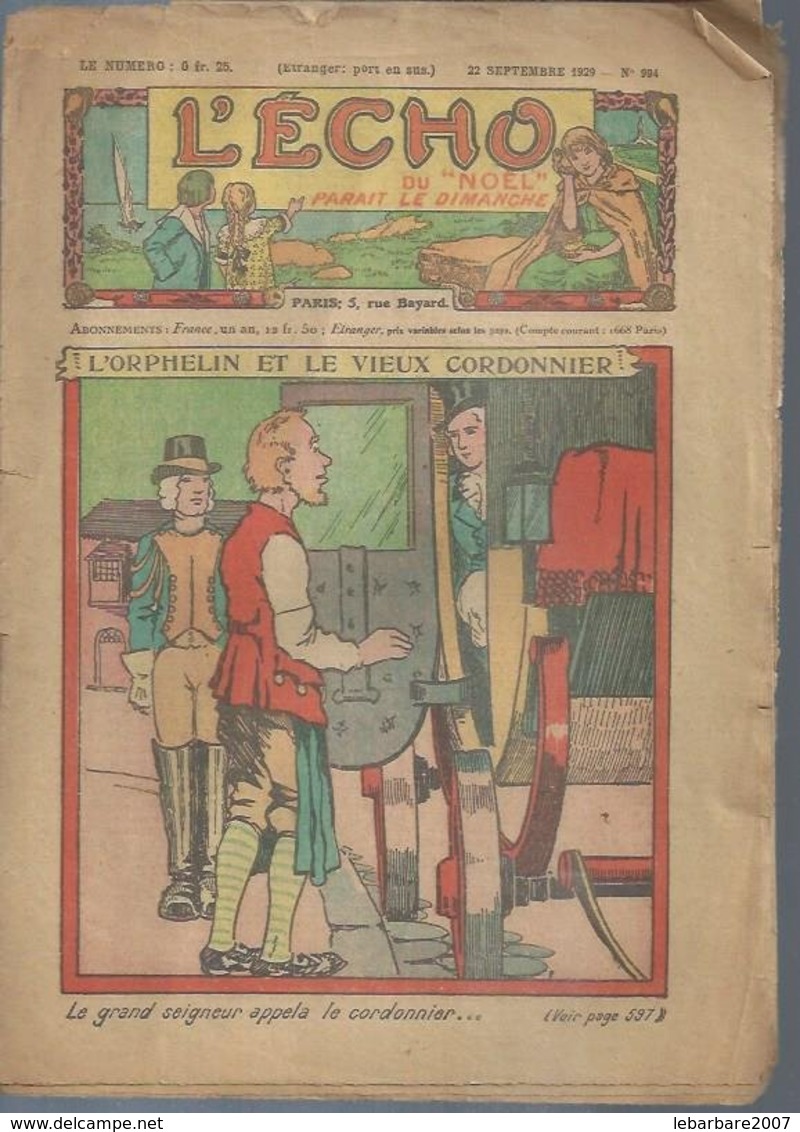 L'ECHO DU NOEL  N° 994  " L'ORPHELIN ET LE VIEUX CORDONNIER "   -  BONNE PRESSE   1929 - Autre Magazines