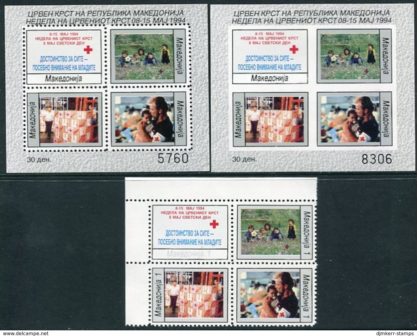 MACEDONIA 1994 Red Cross Week Stamps And Blocks MNH / **.  Michel 62-65 Block 11A-B - Macedonia Del Norte