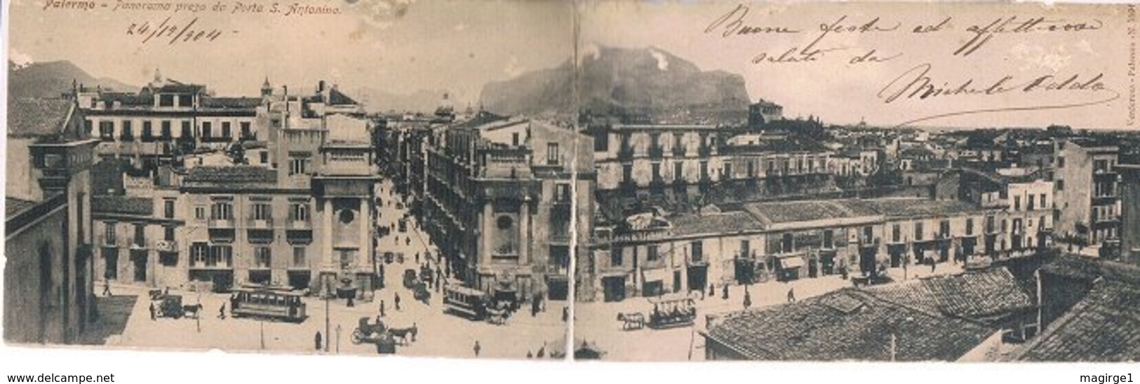 B3400 - Palermo, Panorama Da Porta S. Antonino,rovinata In Due Riparata Con Carta Giapponese, Viaggiata 1911. - Palermo