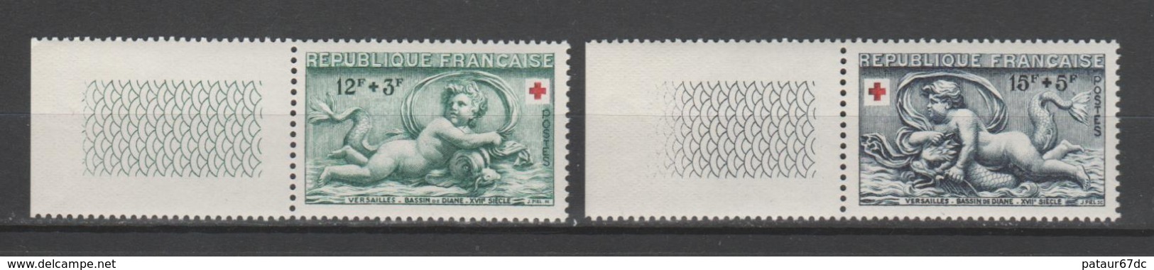 FRANCE / 1952 / Y&T N° 937/938 ** : Croix-Rouge (paire Bassin De Diane) De Feuille Tous BdF G - Nuevos