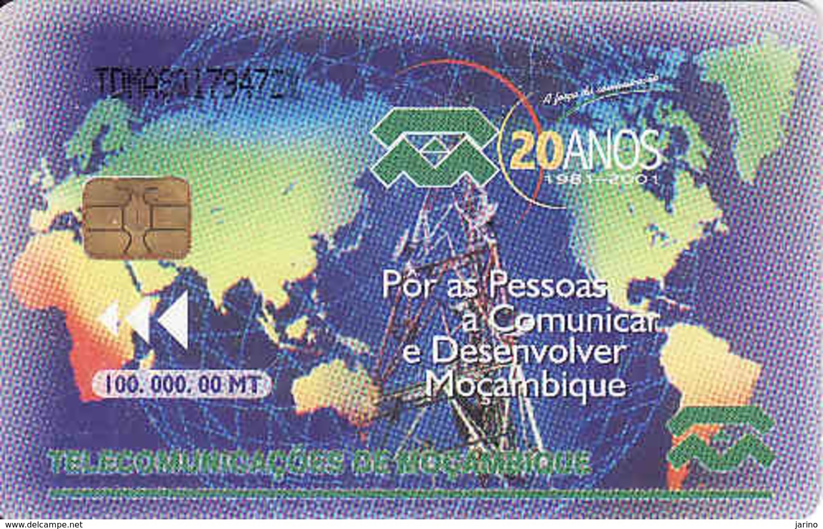 Mozambique Chip 100 000 MT,  Map, Satelit, 20 Anos, Used - Mozambique