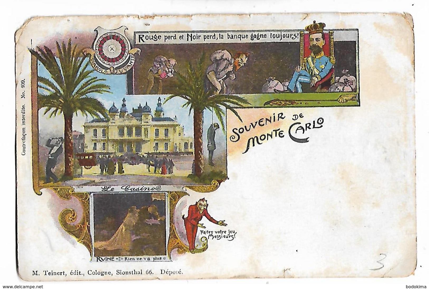 Monte  Carlo  -  Le Casino  Et  Illustrations  Des  Gens  Qui  Ont  Perdu - Saluti Da.../ Gruss Aus...